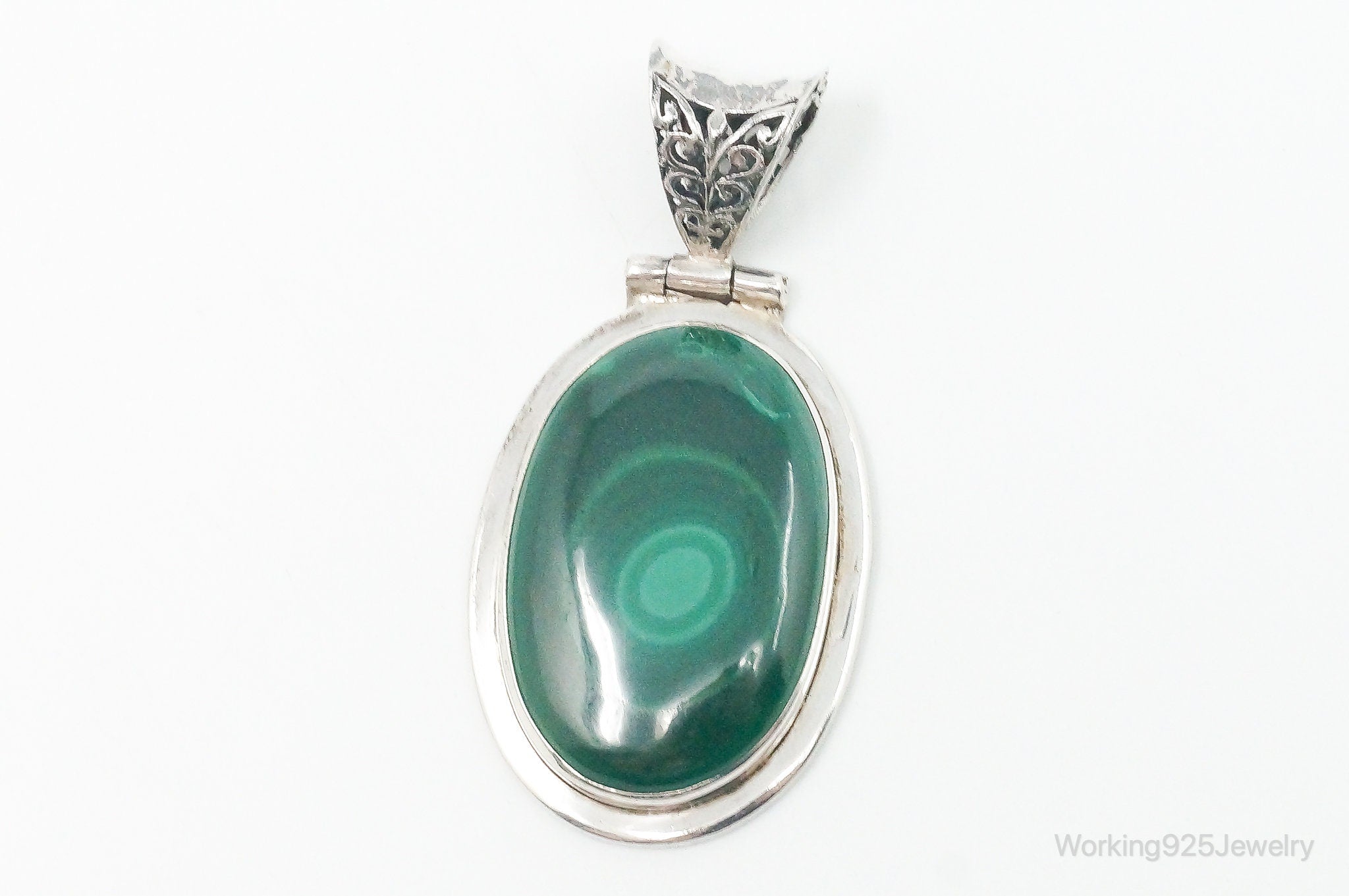 Large Vintage Malachite Sterling Silver Necklace Pendant