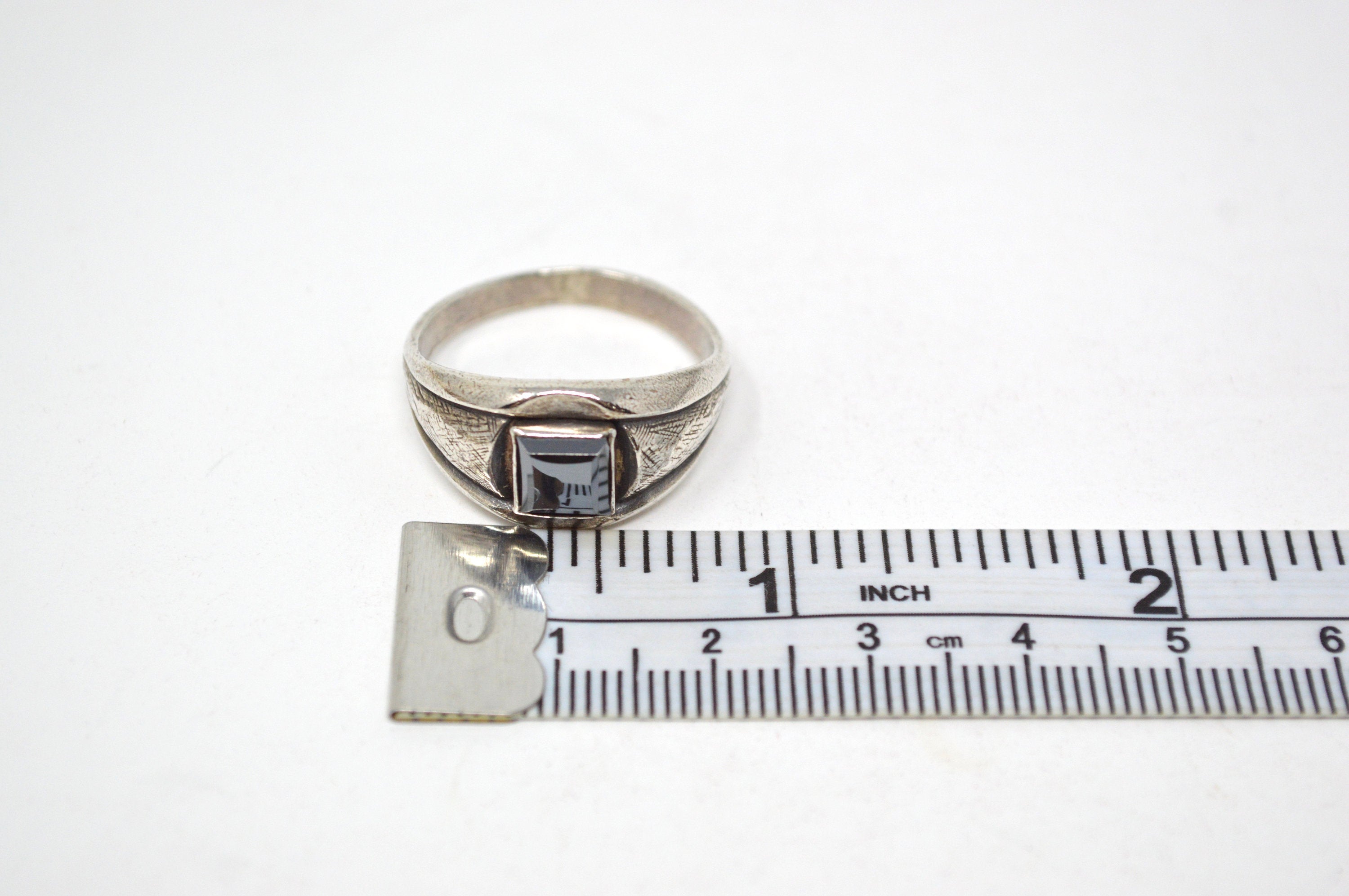 Vintage Designer Bell Trading Post Hematite Sterling Silver Ring - Size 9.75