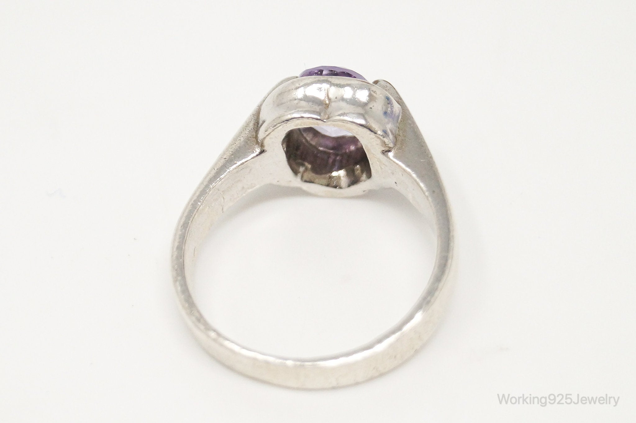 Vintage Amethyst Modernist Style Sterling Silver Ring Size 7