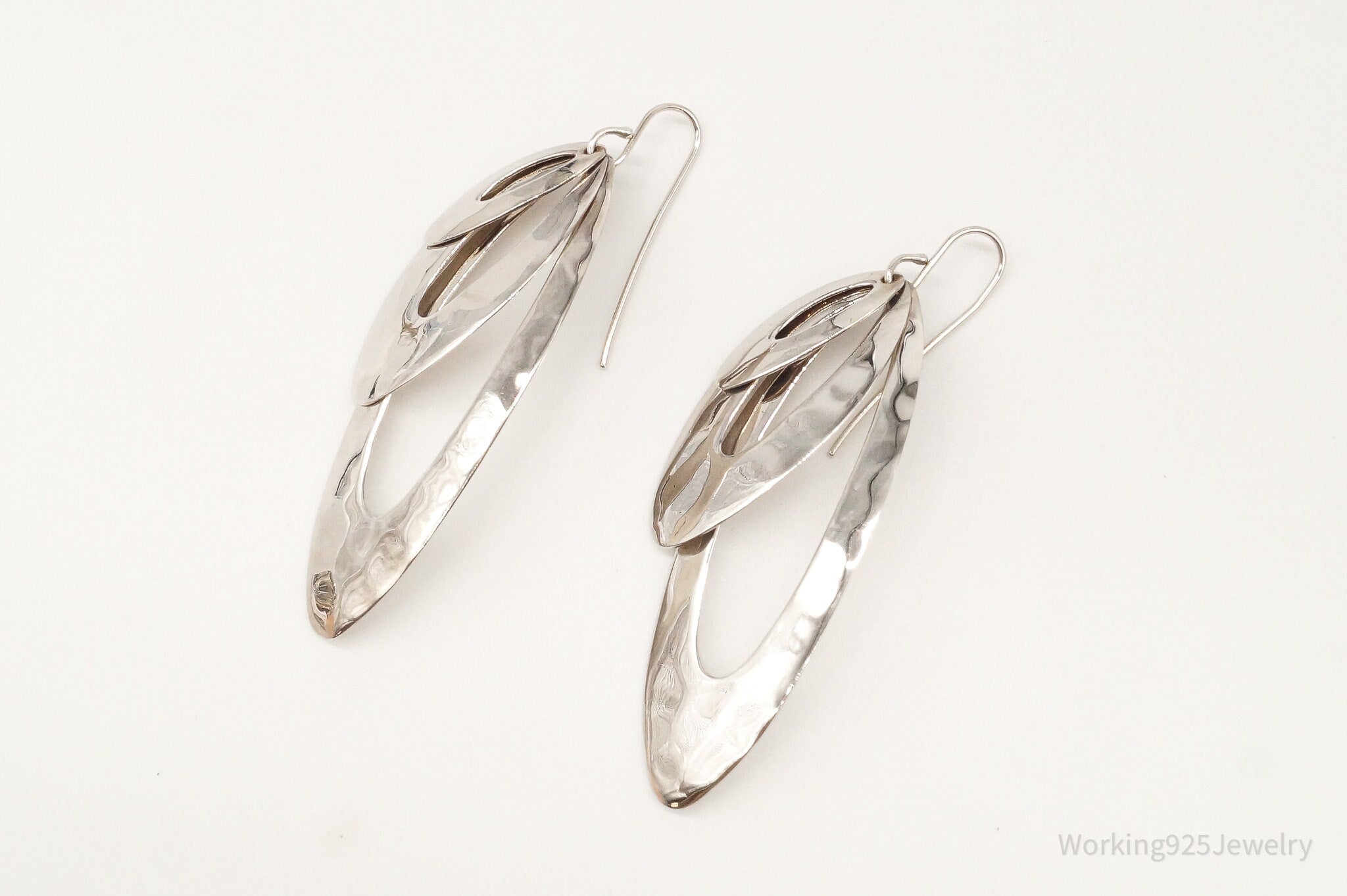 Vintage Designer RLM Studio Modernist Sterling Silver Hammered Earrings