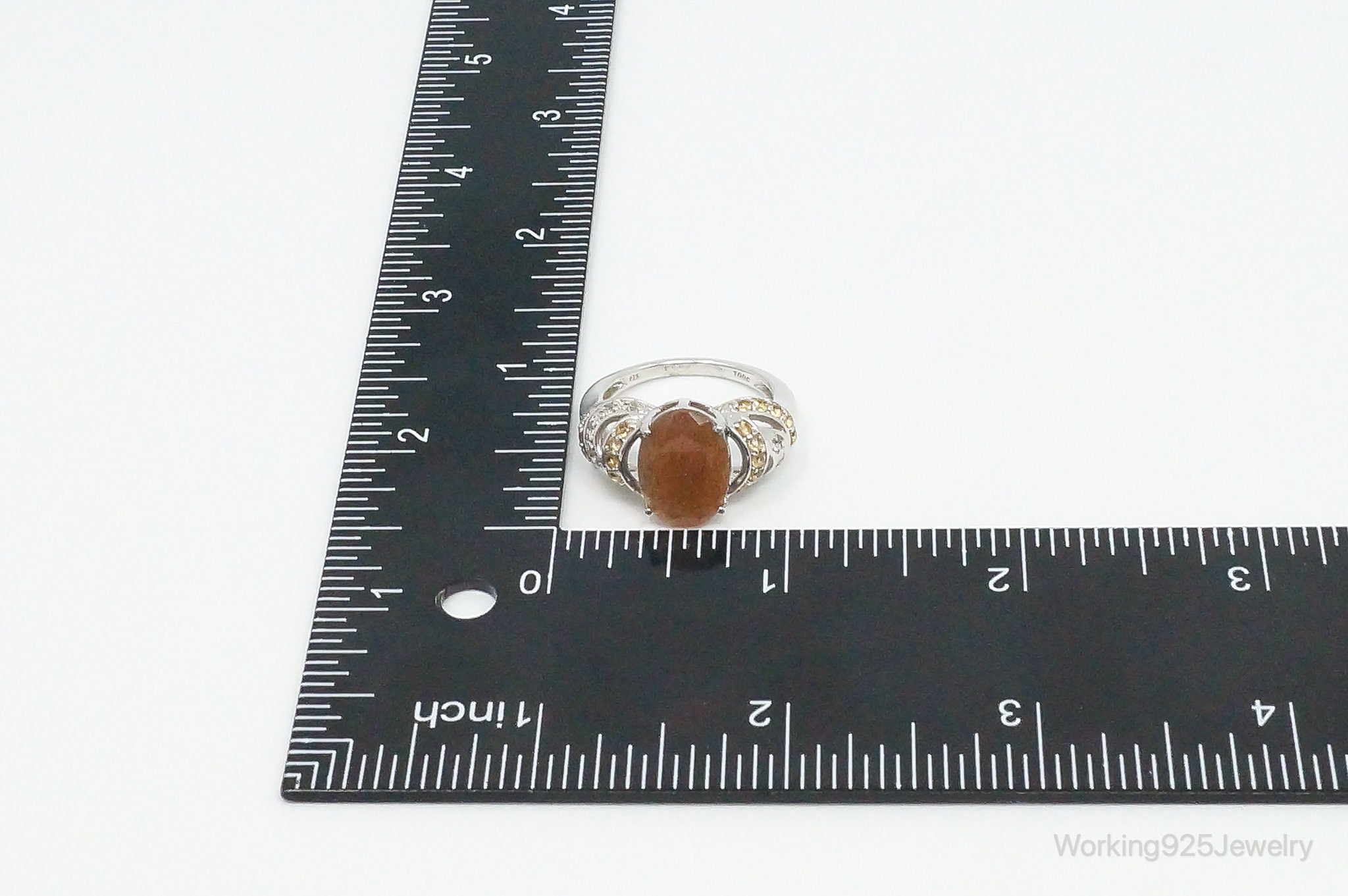 TGGC Sunstone Citrine Cubic Zirconia Sterling Silver Ring SZ 9