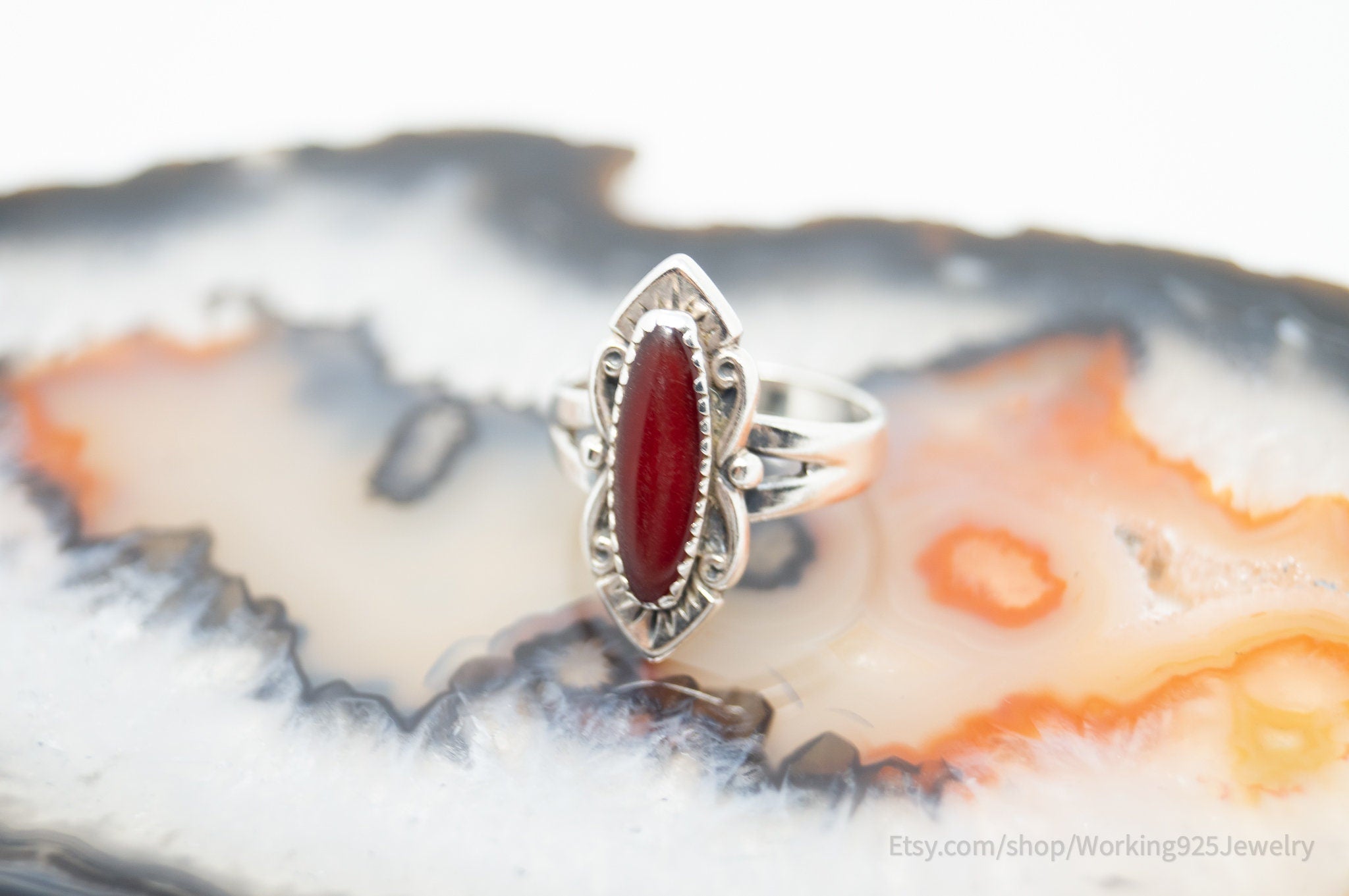 Vintage Designer Bell Trading Company Carnelian Sterling Silver Ring - Size 5