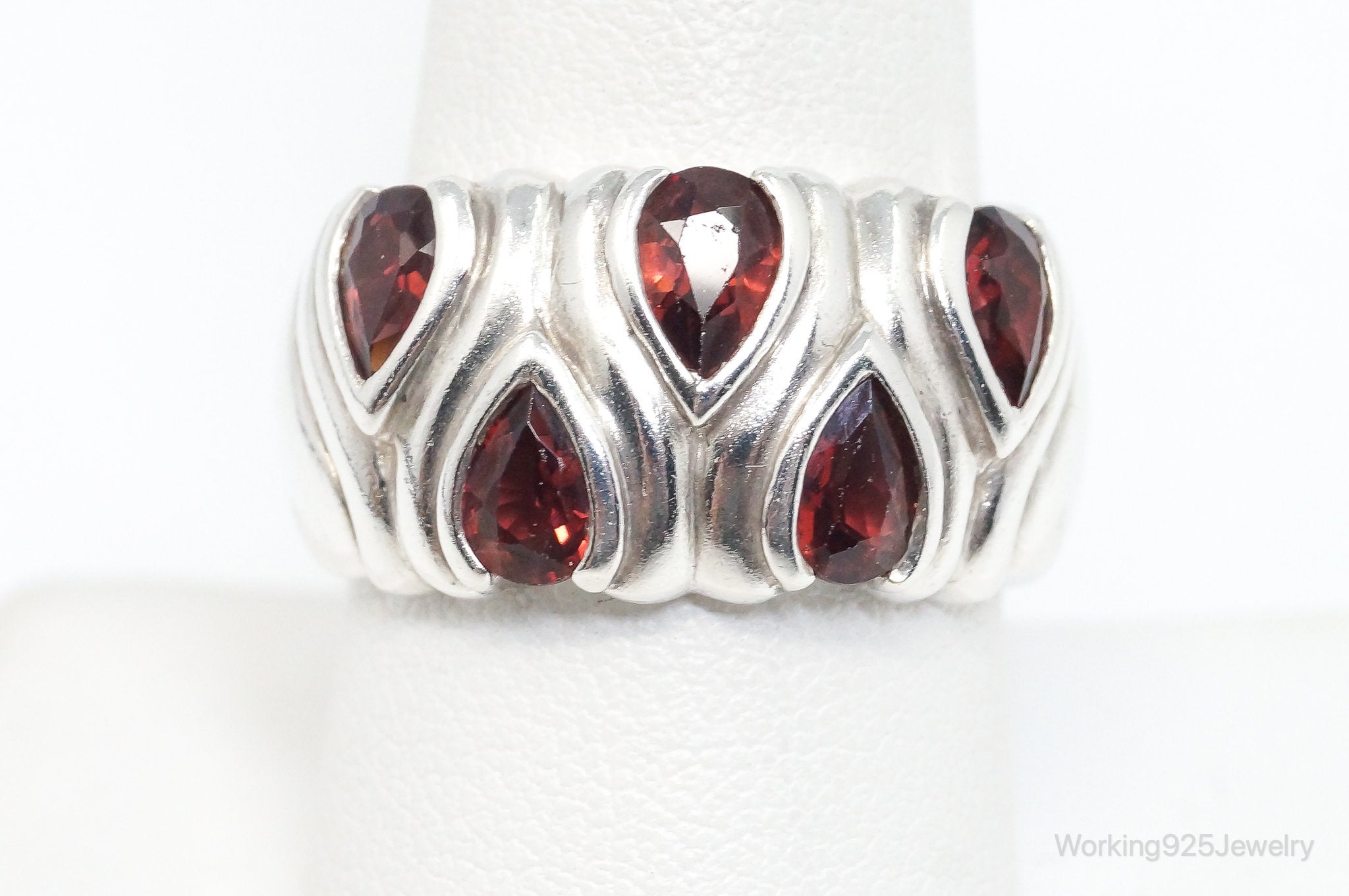 Vintage Designer CNA Garnet Sterling Silver Ring - SZ 9.25