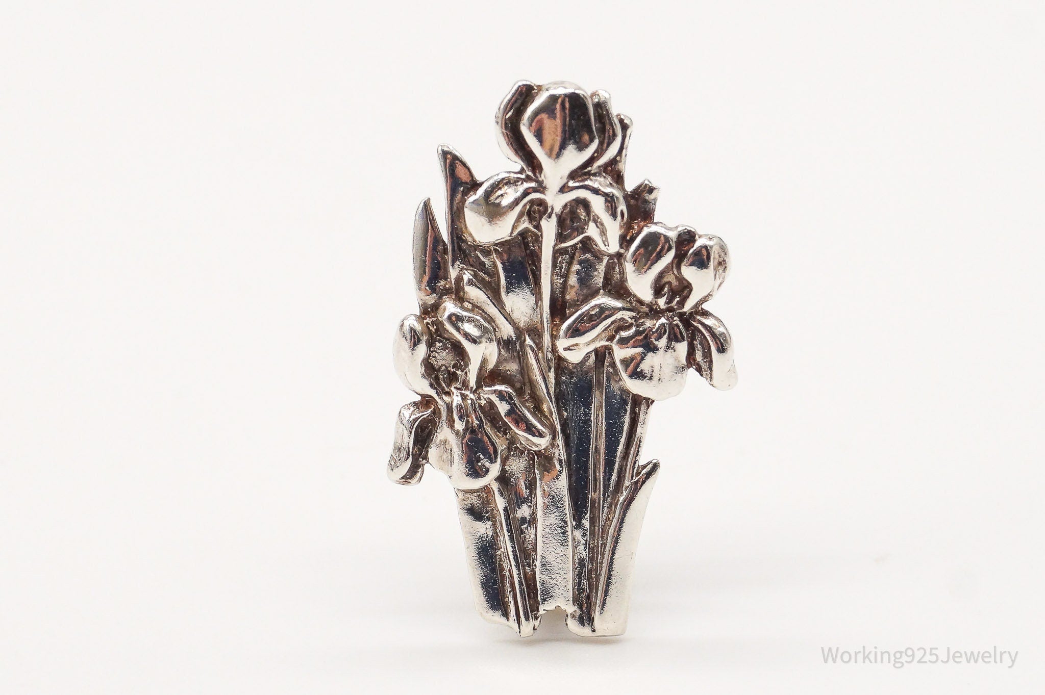 Antique Floral Sterling Silver Brooch Pin