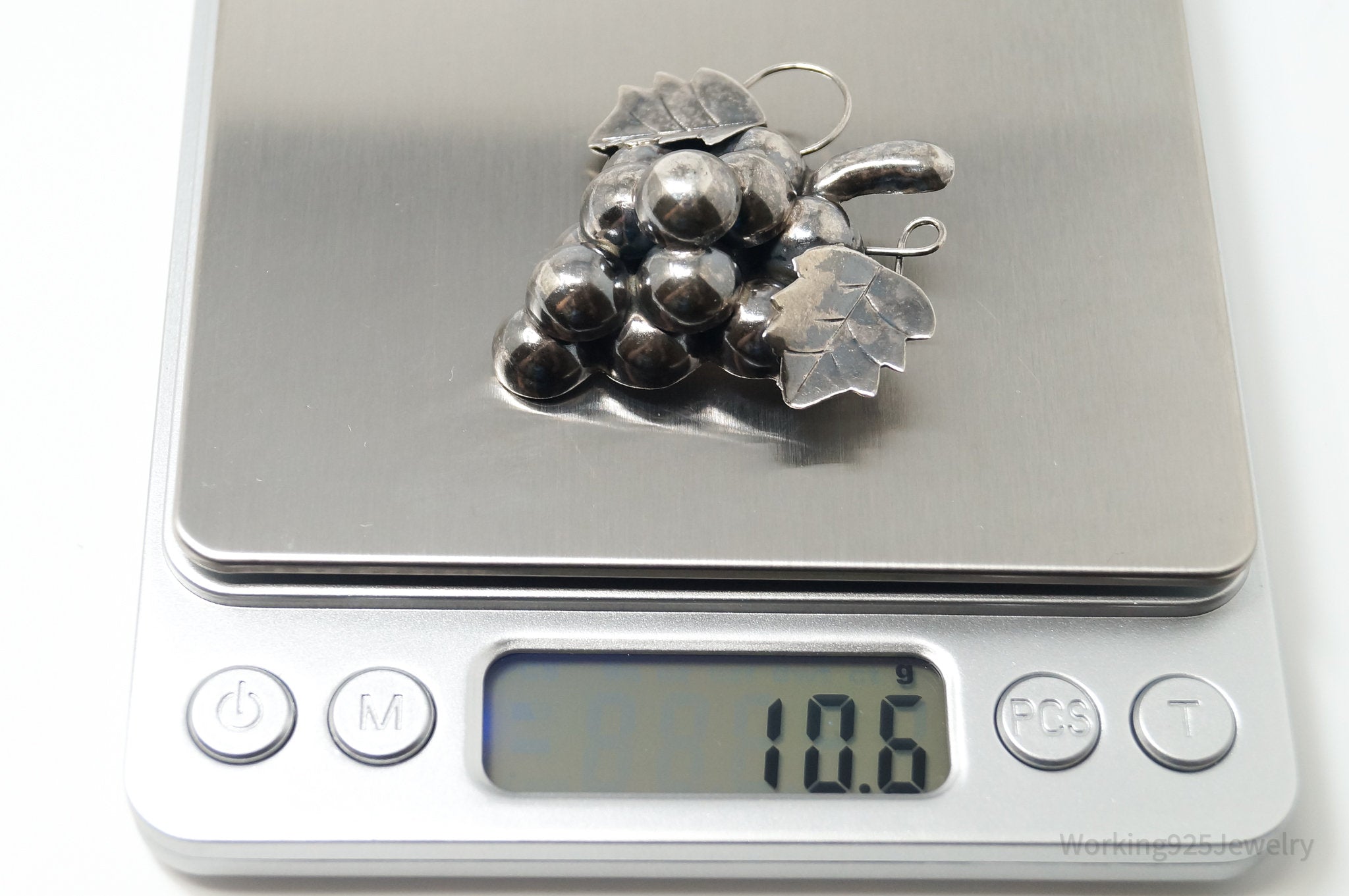 Large Vintage Taxco Mexico Modern Grapes Sterling Silver Brooch Pin