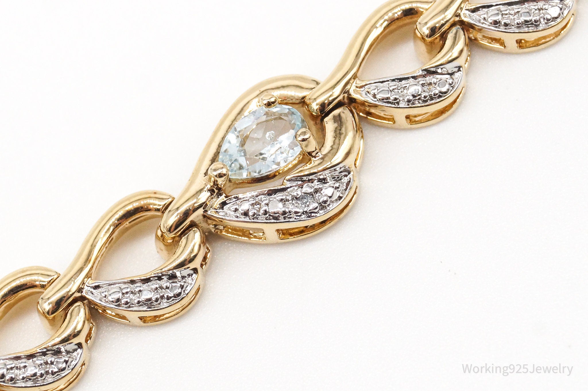 Ross Simons Cubic Zirconia Blue Topaz 18K Gold Over Sterling Silver Bracelet