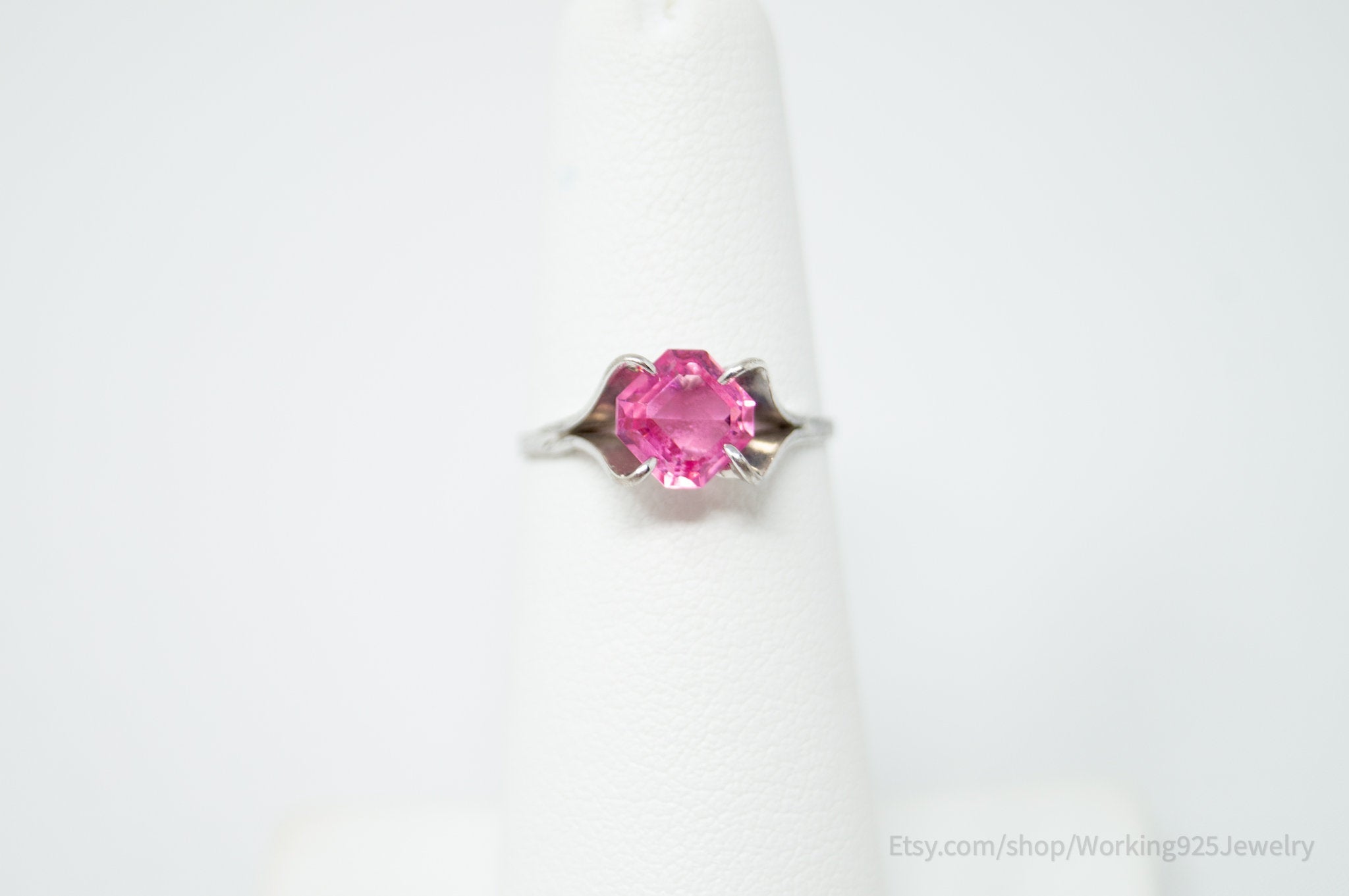 Vintage Delicate Joseph Esposito Espo Pink Glass Sterling Silver Ring Size 4.75