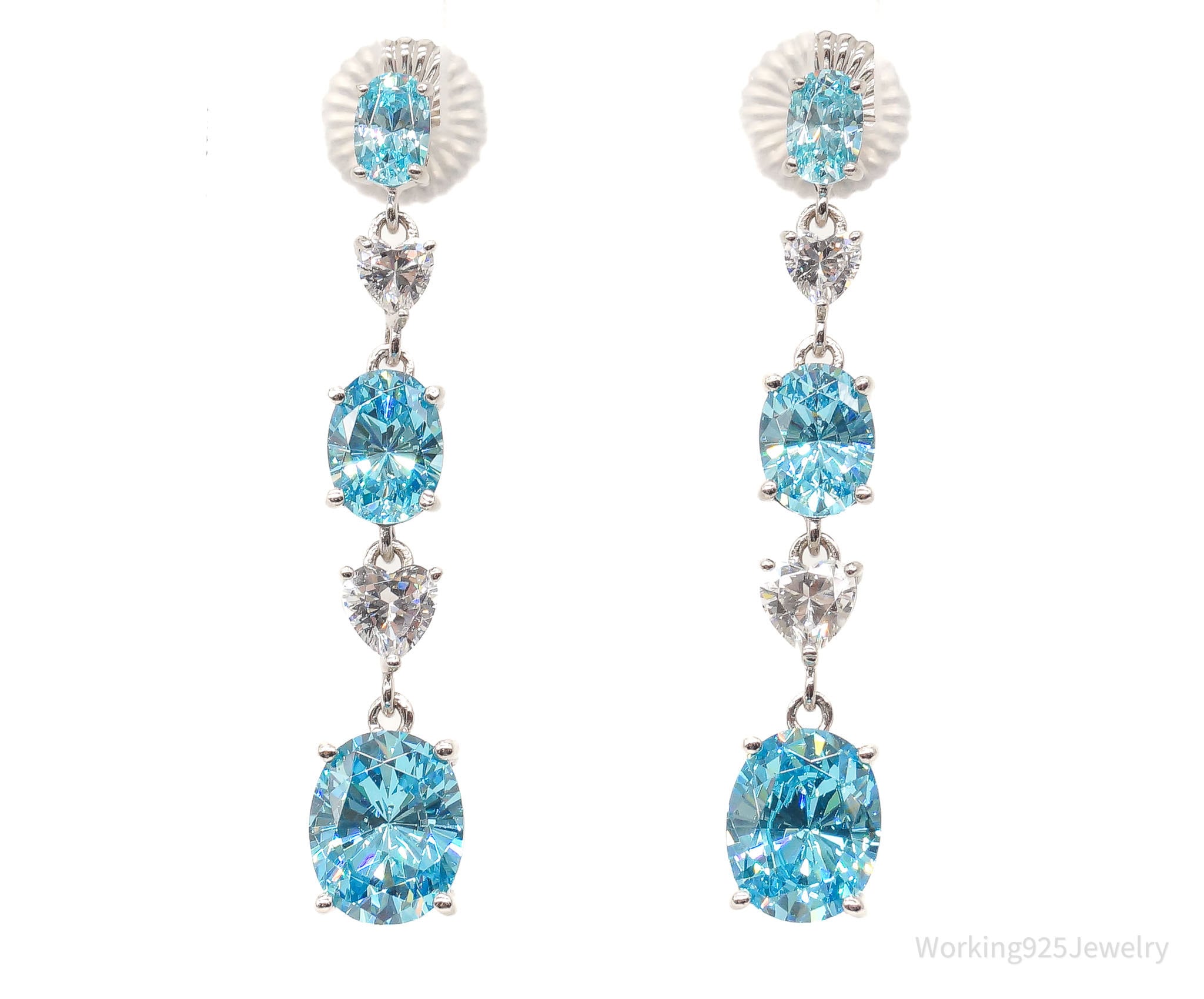 Jean Dousset Blue & White Cubic Zirconia Platinum Clad Sterling Silver Earrings