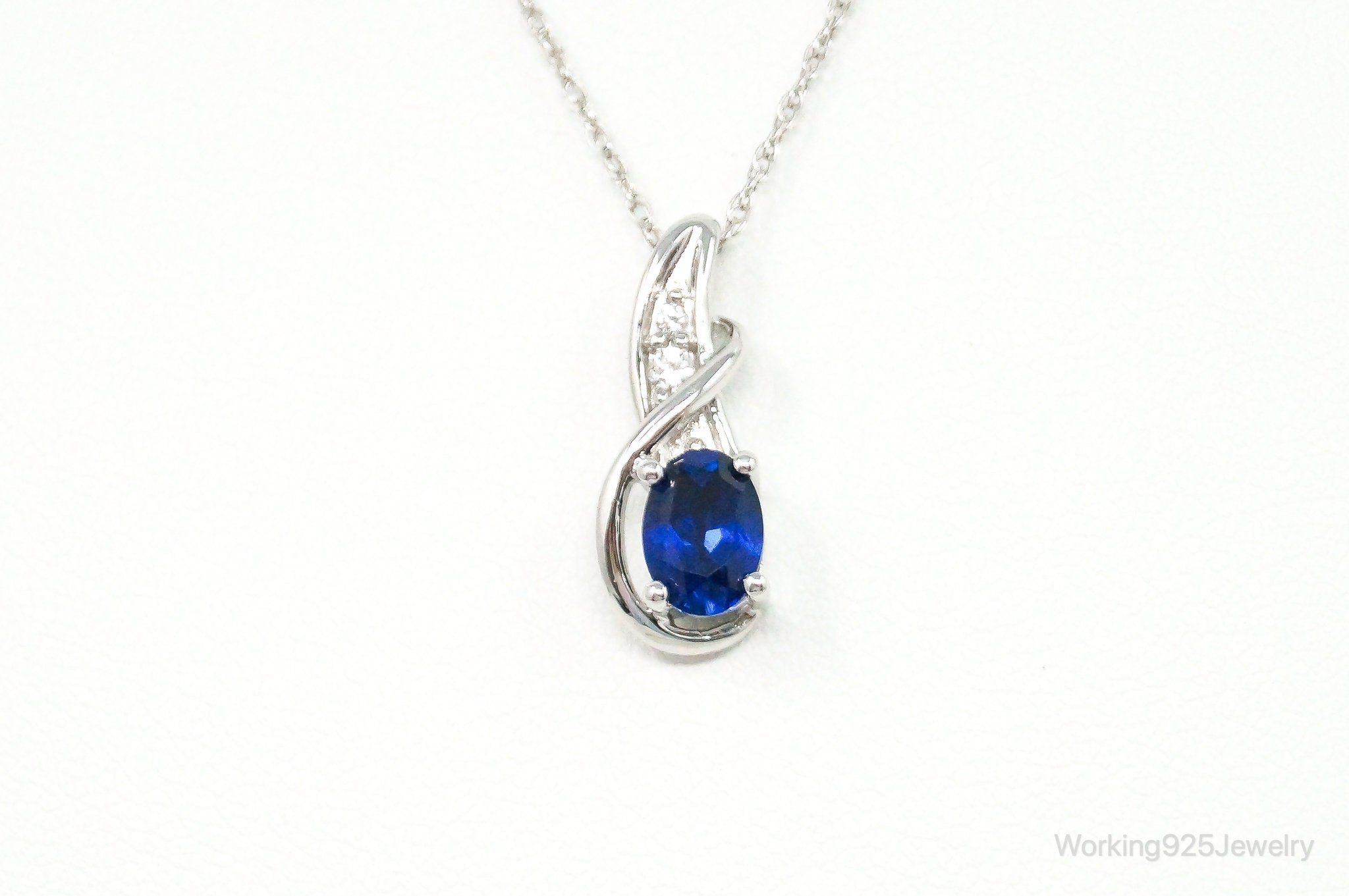 Designer SUN Lab Sapphire Cubic Zirconia Sterling Silver Necklace