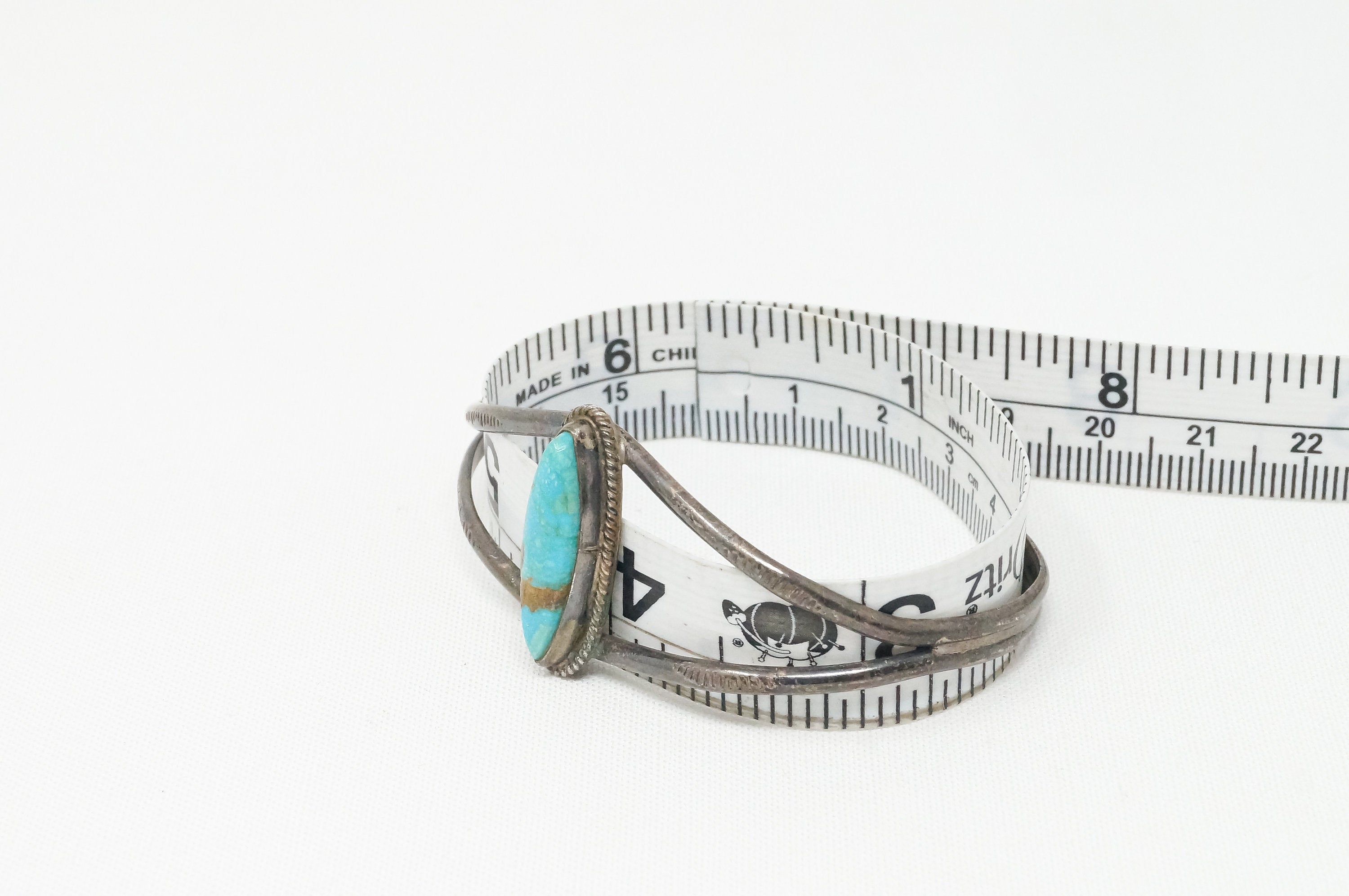 Vintage Handmade Turquoise Native Southwestern Stamp Sterling Cuff Bracelet