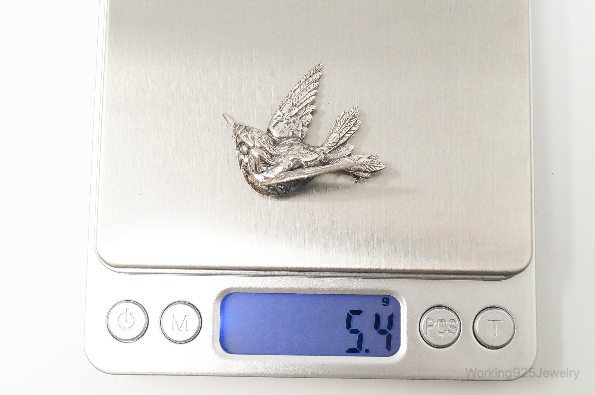 Vintage Designer JewelArt Humming Bird Sterling Silver Brooch Pin