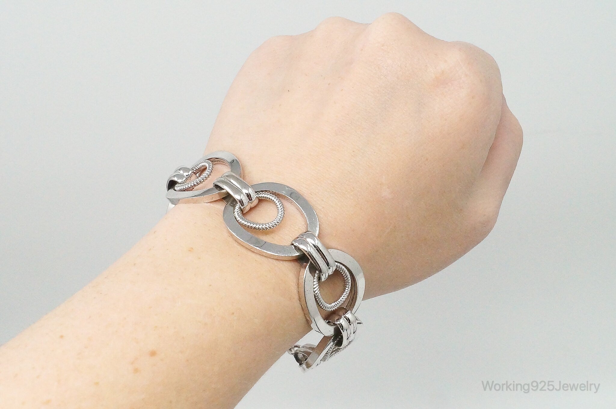 Antique FCC Art Deco Sterling Silver Large Link Chain Bracelet