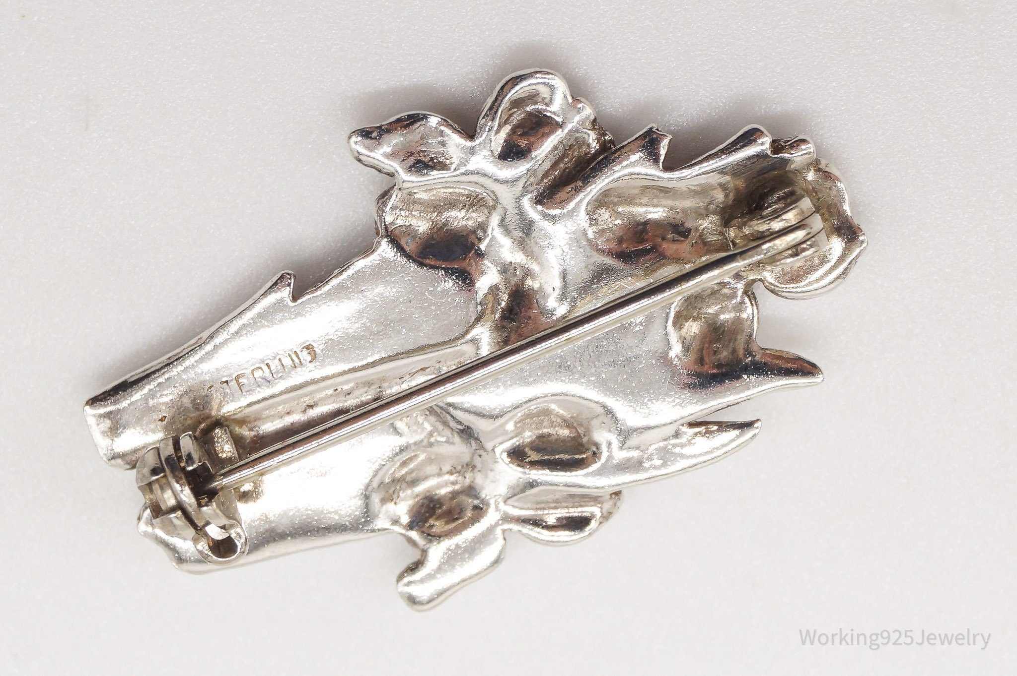 Antique Floral Sterling Silver Brooch Pin