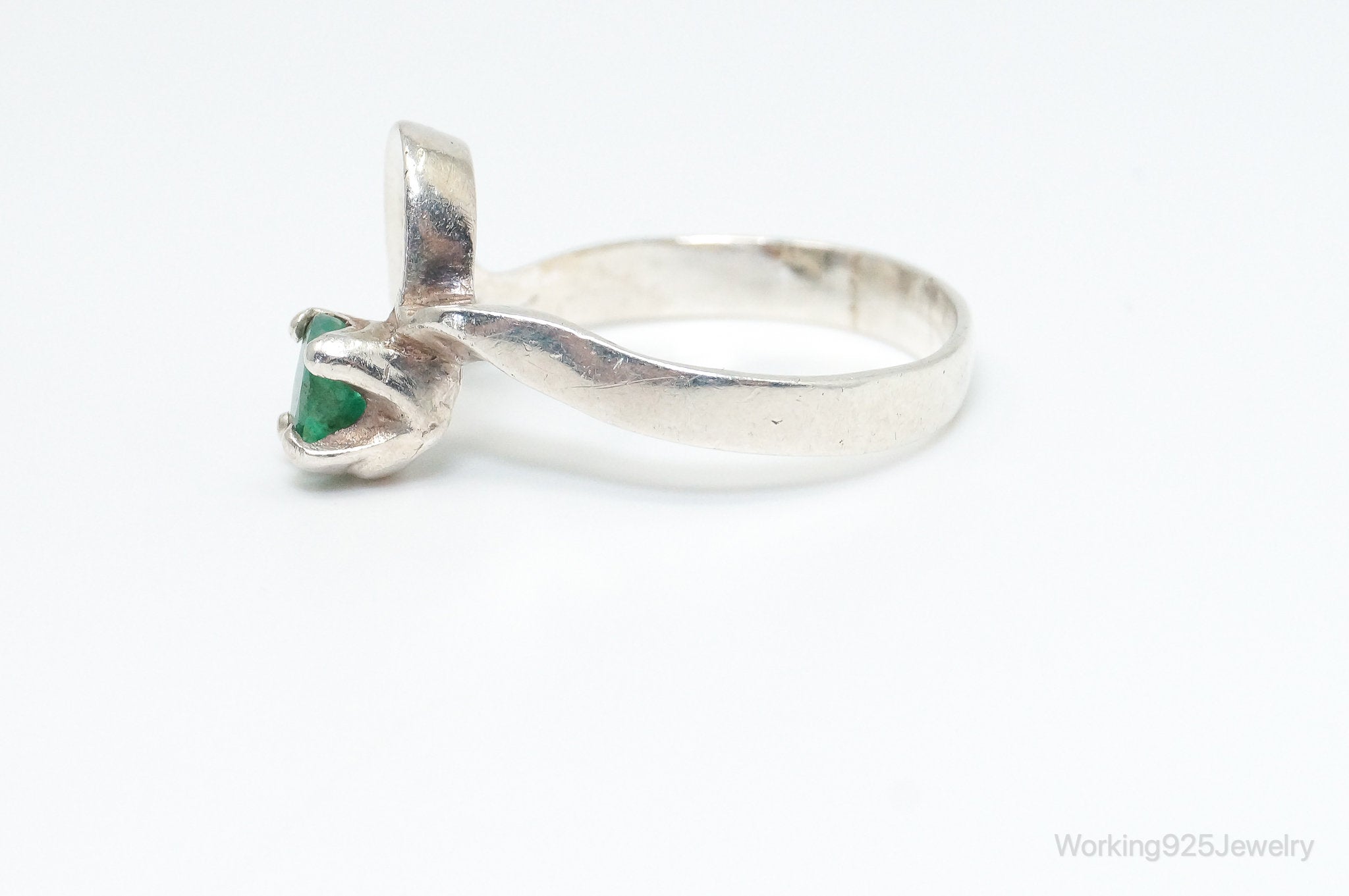 Vintage Emerald Modernist Sterling Silver Ring - SZ 11.75