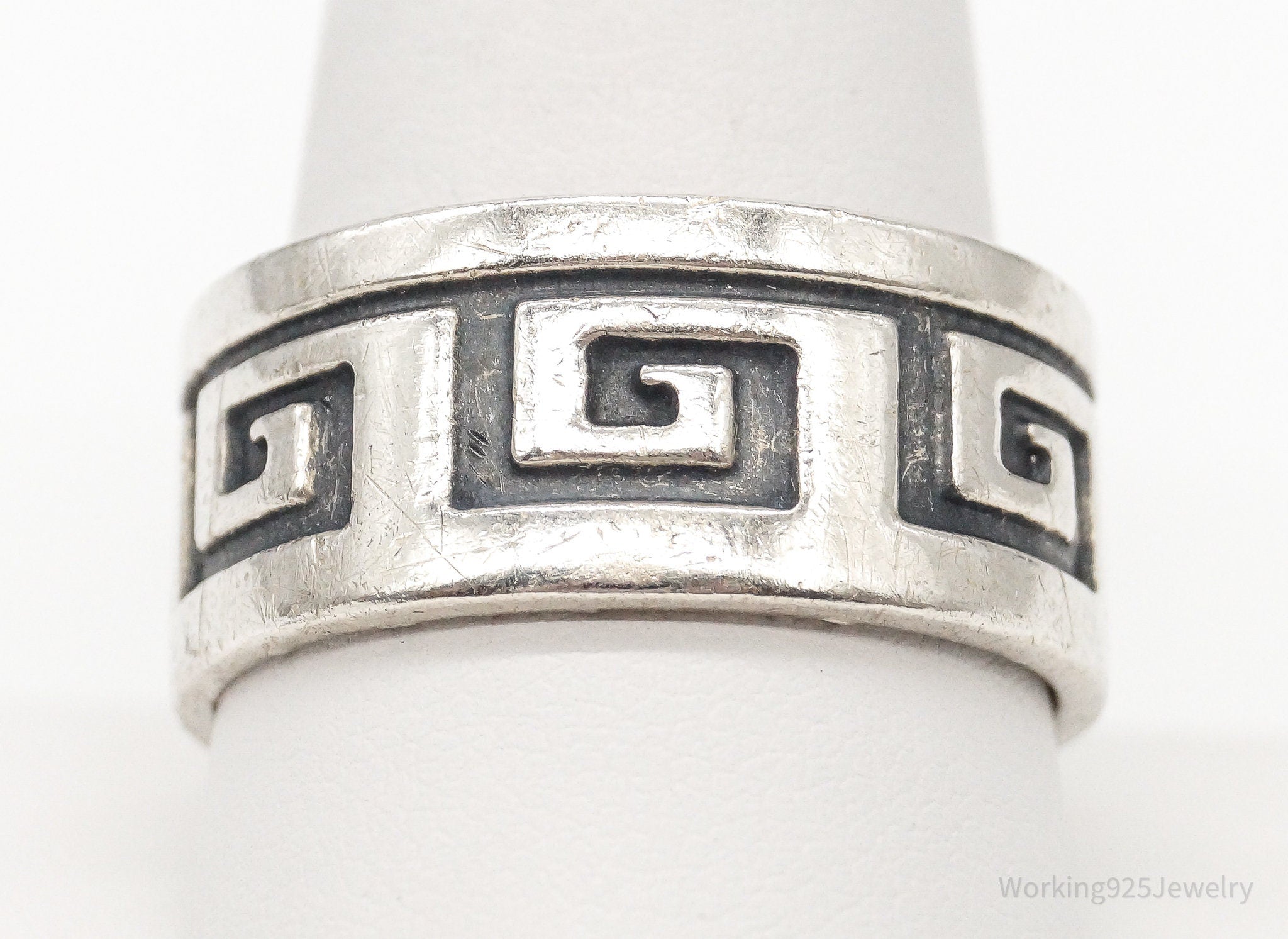 Vintage Greek Key Sterling Silver Band Ring - Size 11.25