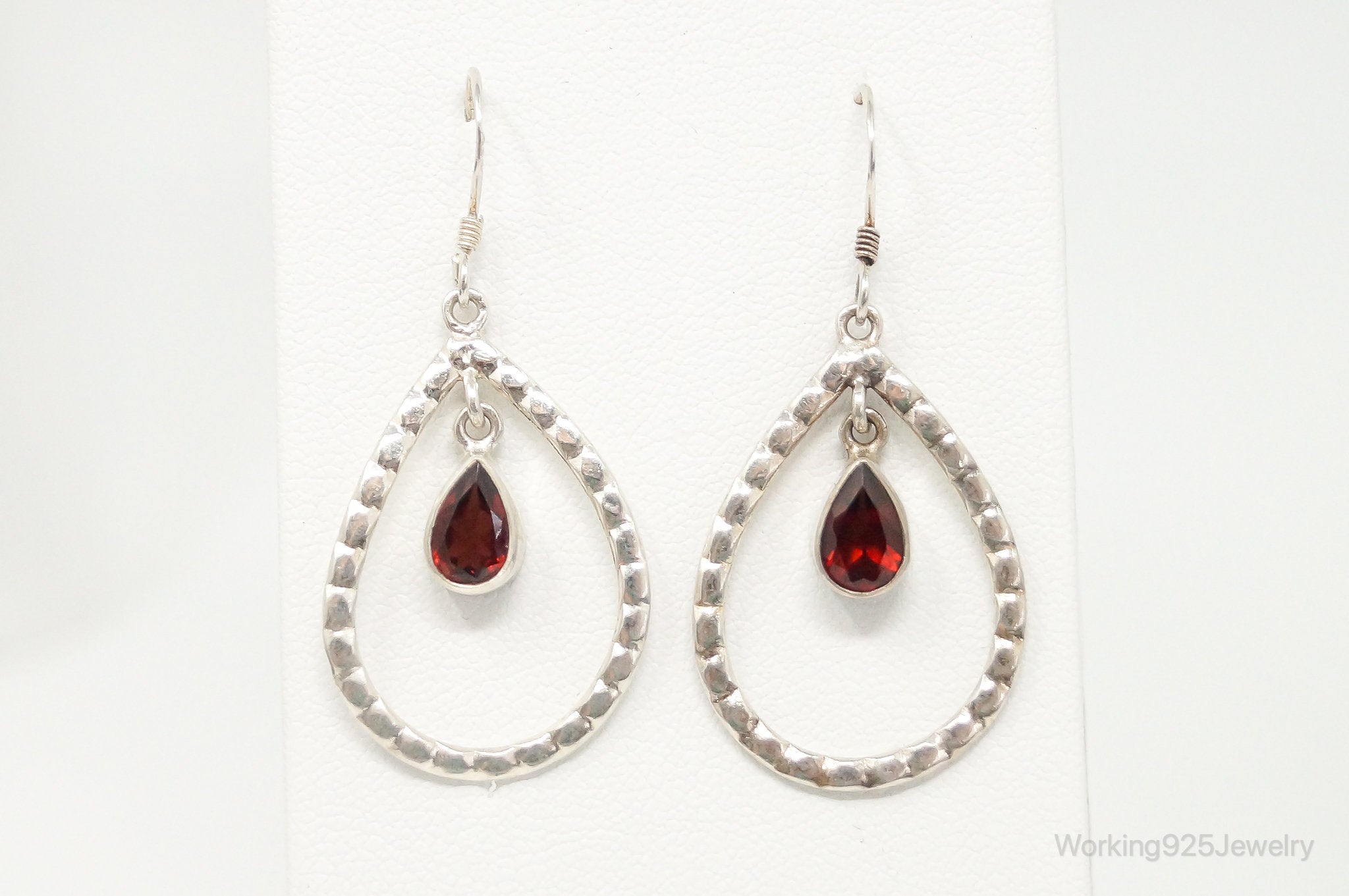 Garnet Bali Inspired Tear Drop Sterling Silver Earrings