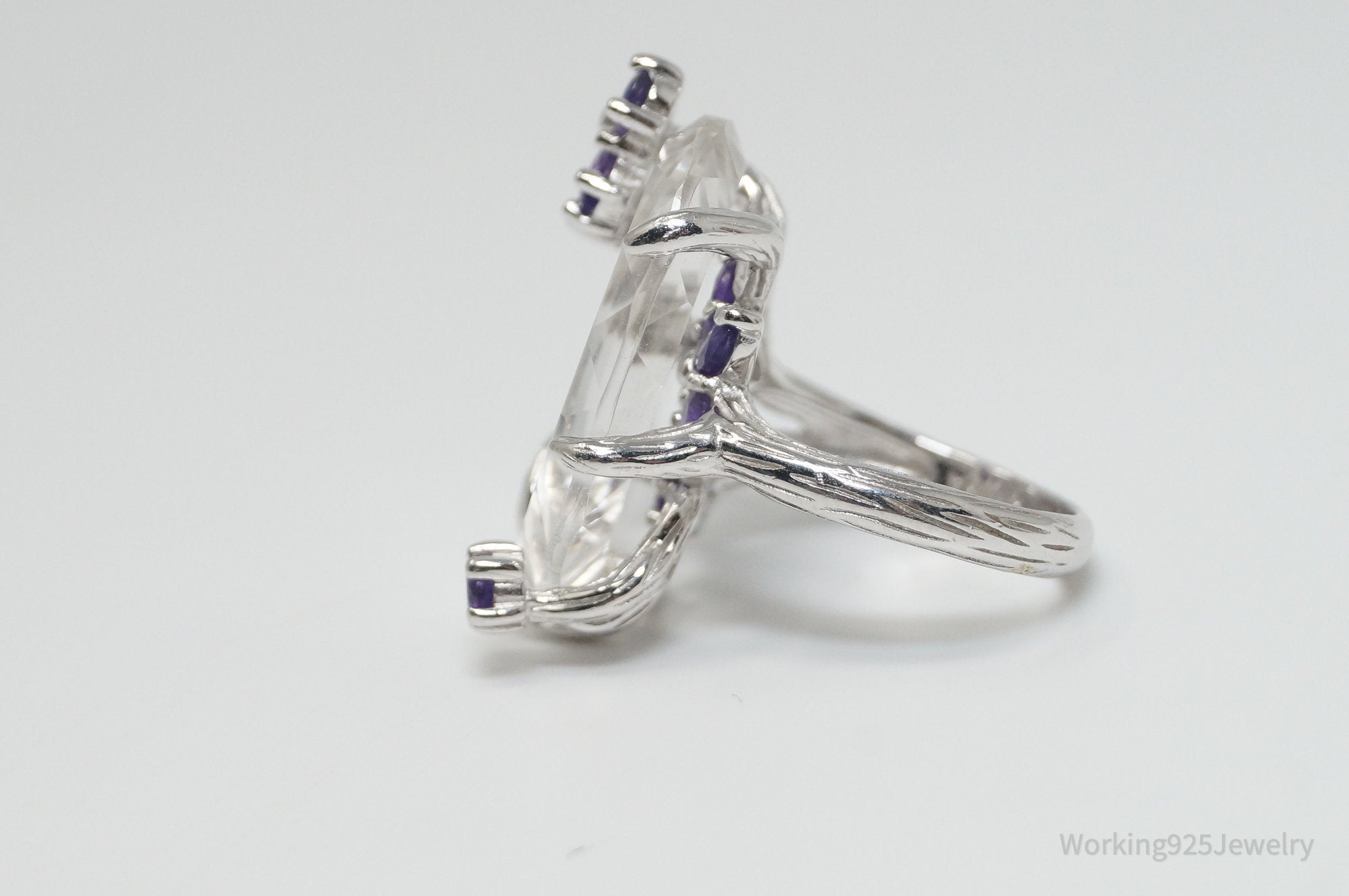 Vintage Designer Ross Simons Amethyst Crystal Sterling Silver Vine Ring - Sz 7