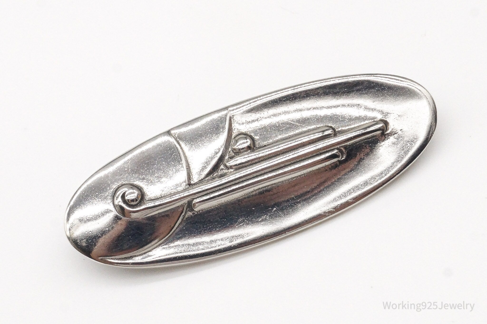 Vintage Art Deco / Mid Century Style Sterling Silver Brooch Pin