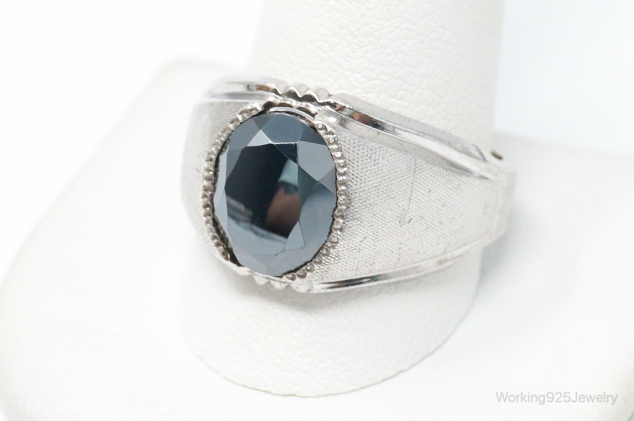 Antique Designer Clark & Coombs Hematite Sterling Silver Ring - Size 13