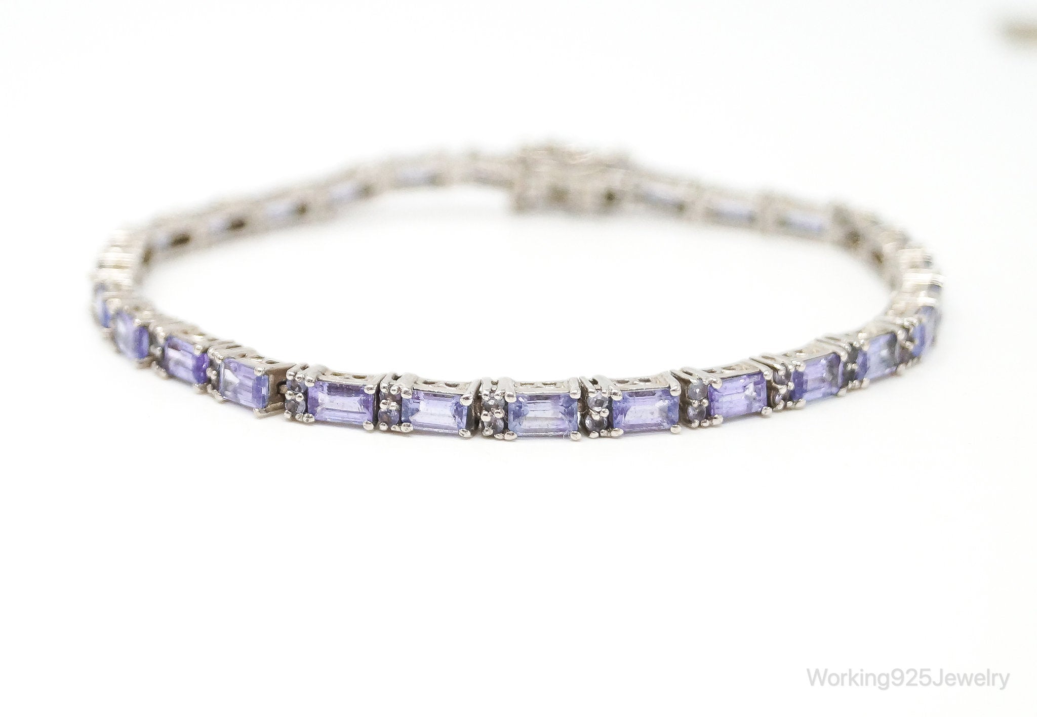 Vintage Art Deco Amethyst Cubic Zirconia Sterling Silver Tennis Bracelet