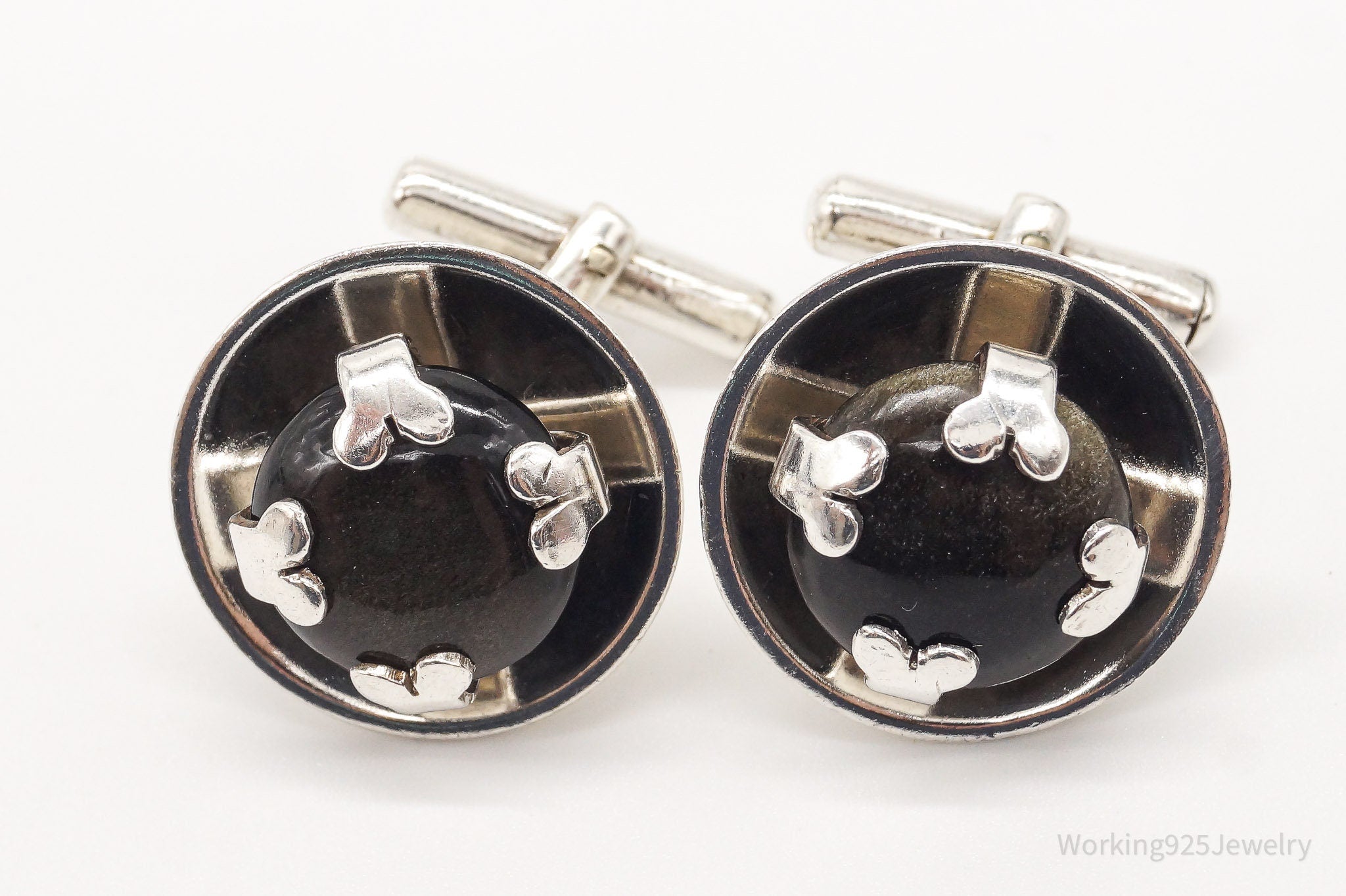 Mexico ZEVAHC CHAVEZ Sheen Golden Obsidian Modernist Sterling Silver Cufflinks