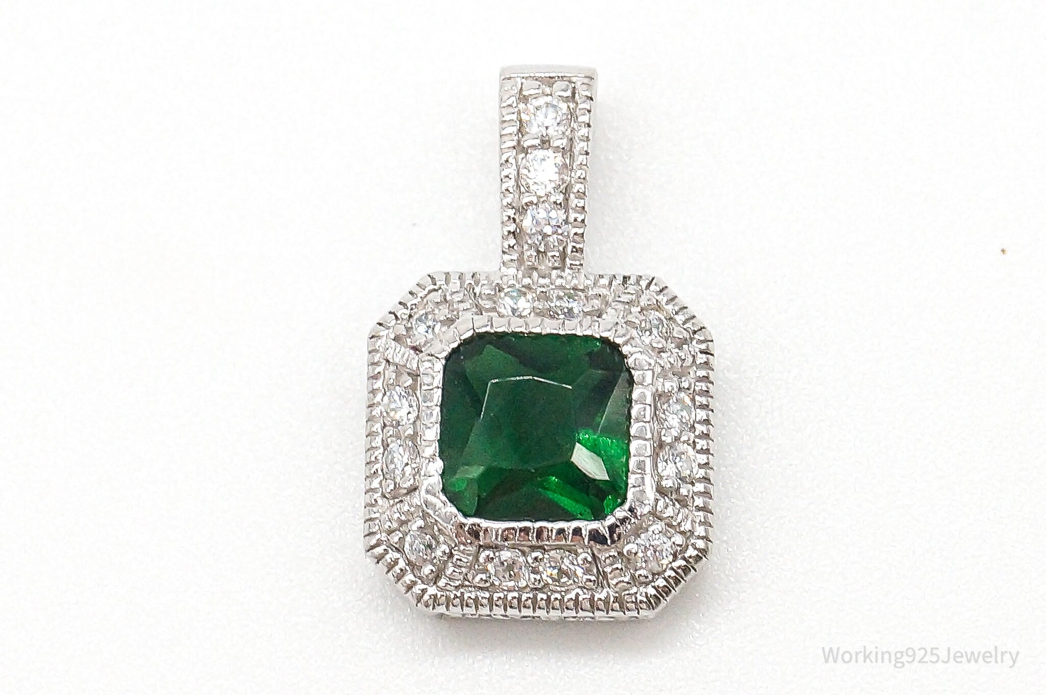 Designer CWE Lab Emerald Cubic Zirconia Sterling Silver Pendant