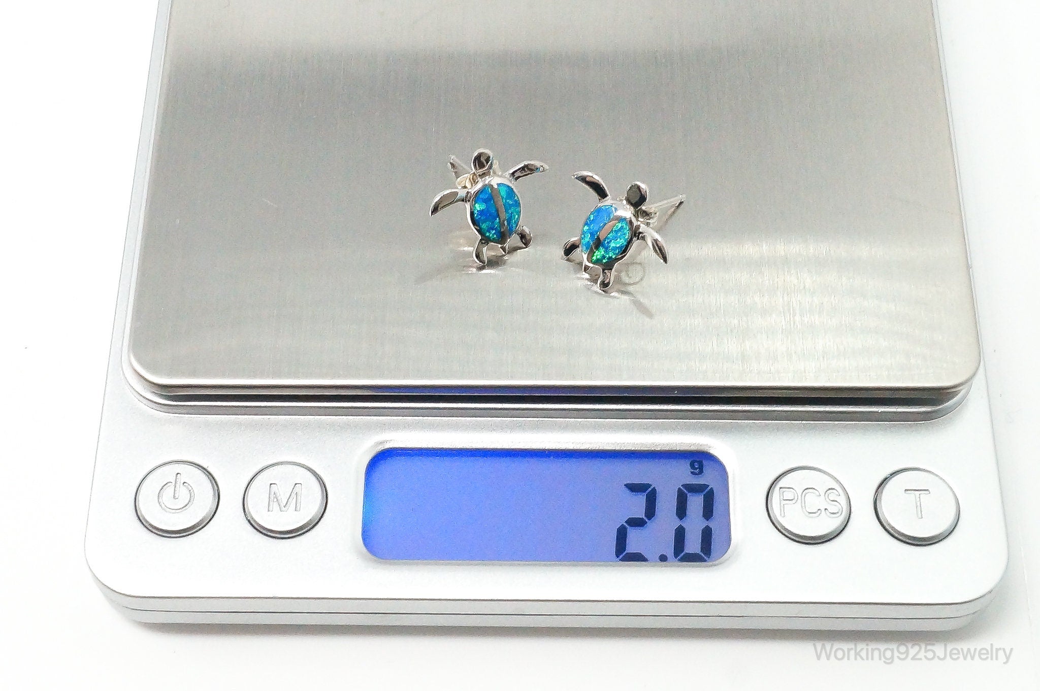 Vintage Blue Opal Sea Turtles Sterling Silver Earrings