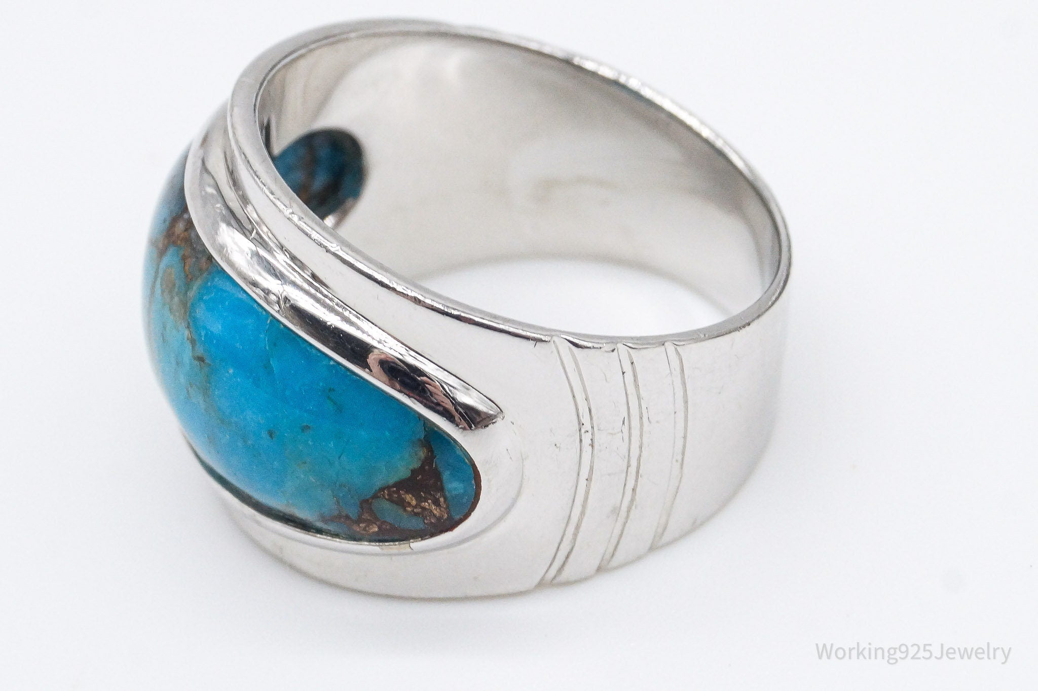 Vintage Blue Turquoise Sterling Silver Ring - Size 7.75