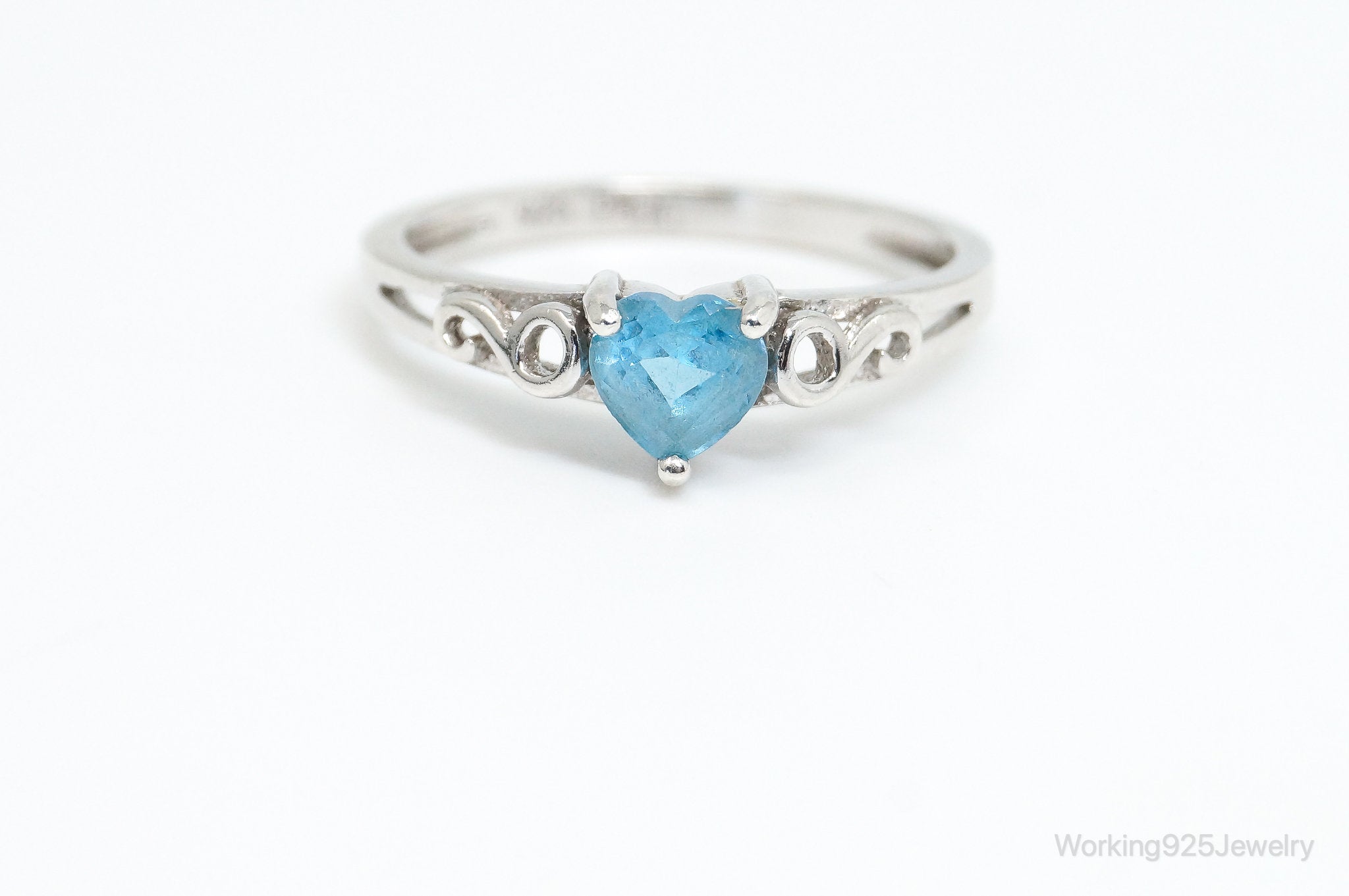 Vintage Designer PBJC Blue Topaz Heart Sterling Silver Ring - Size 6.5