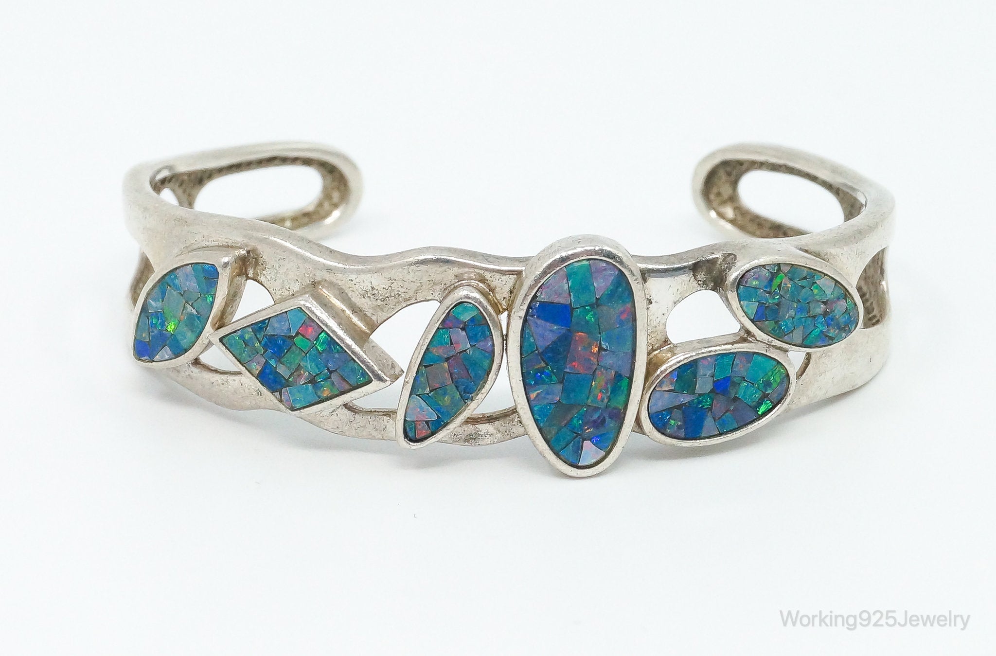 Vintage Designer Whitney Kelly WK Blue Fire Opal Sterling Silver Bracelet