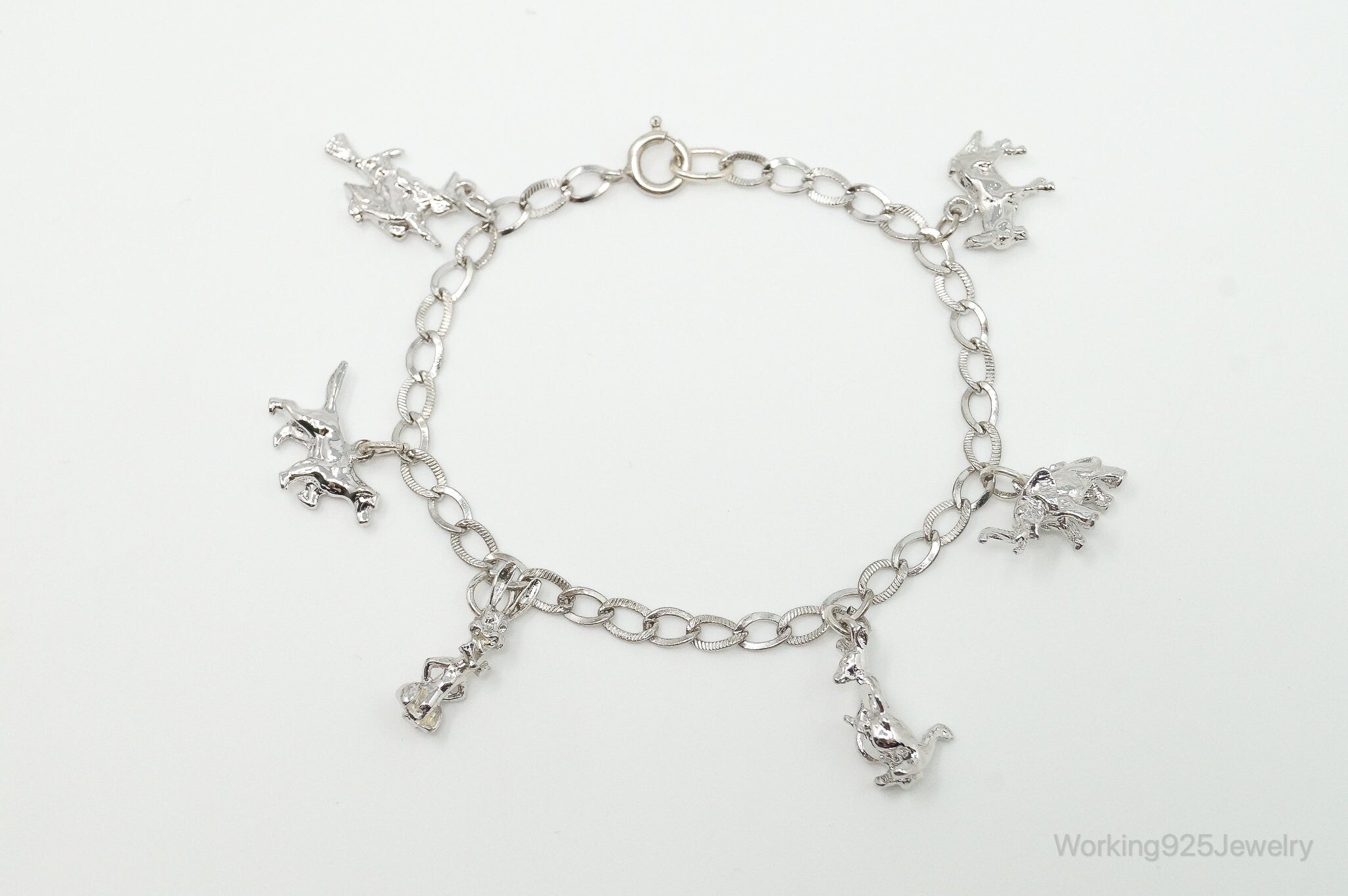 Vintage Animal Lover Sterling Silver Charm Bracelet