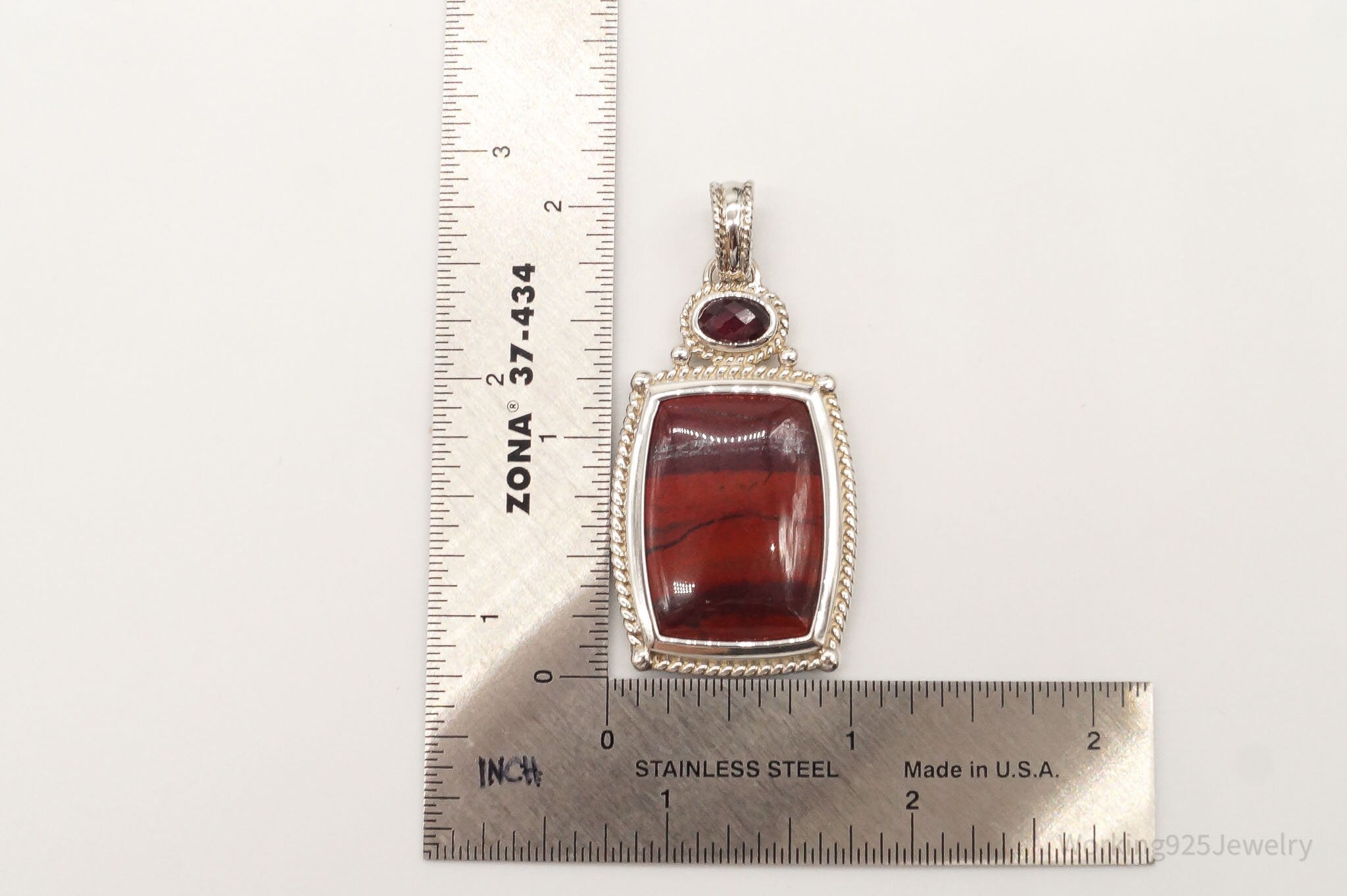 Large Designer Whitney Kelly Red Jasper Garnet Sterling Silver Pendant