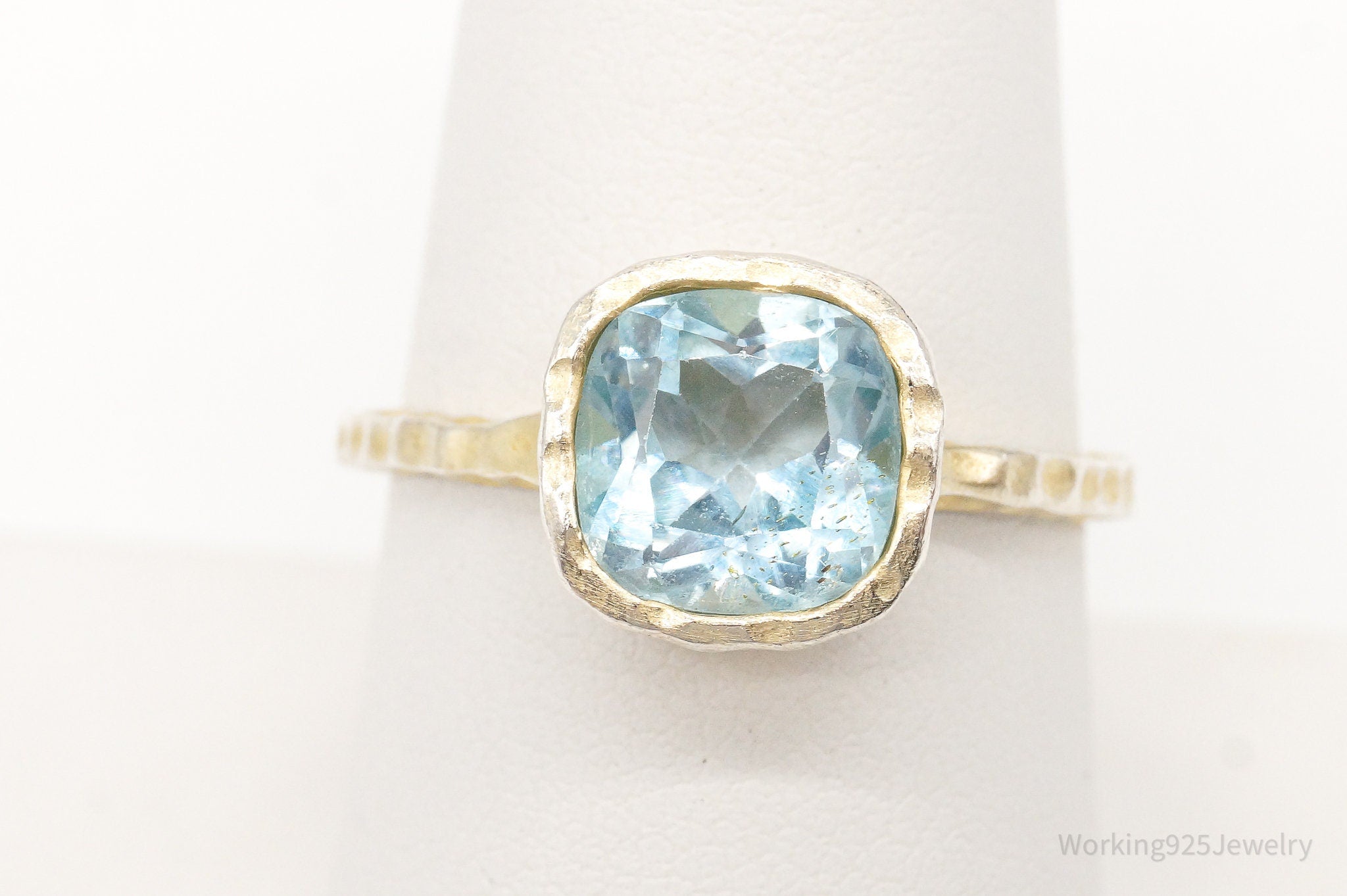 Vintage ATI Large Blue Topaz Gold Vermeil Ring Sterling - Size 8