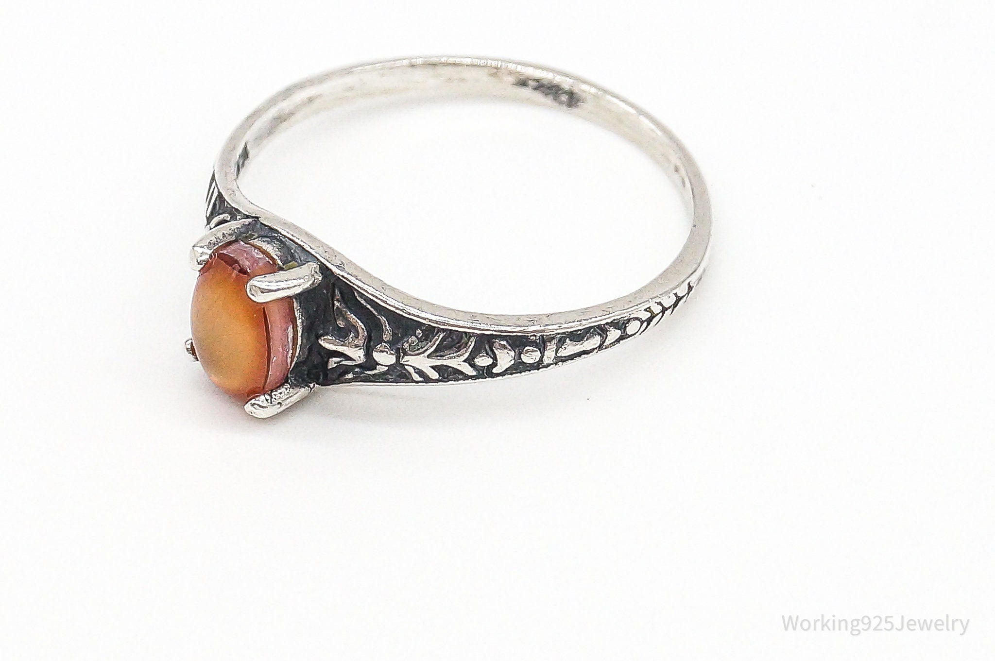 Antique Designer WMCO Orange Paua Shell Sterling Silver Ring - Size 6