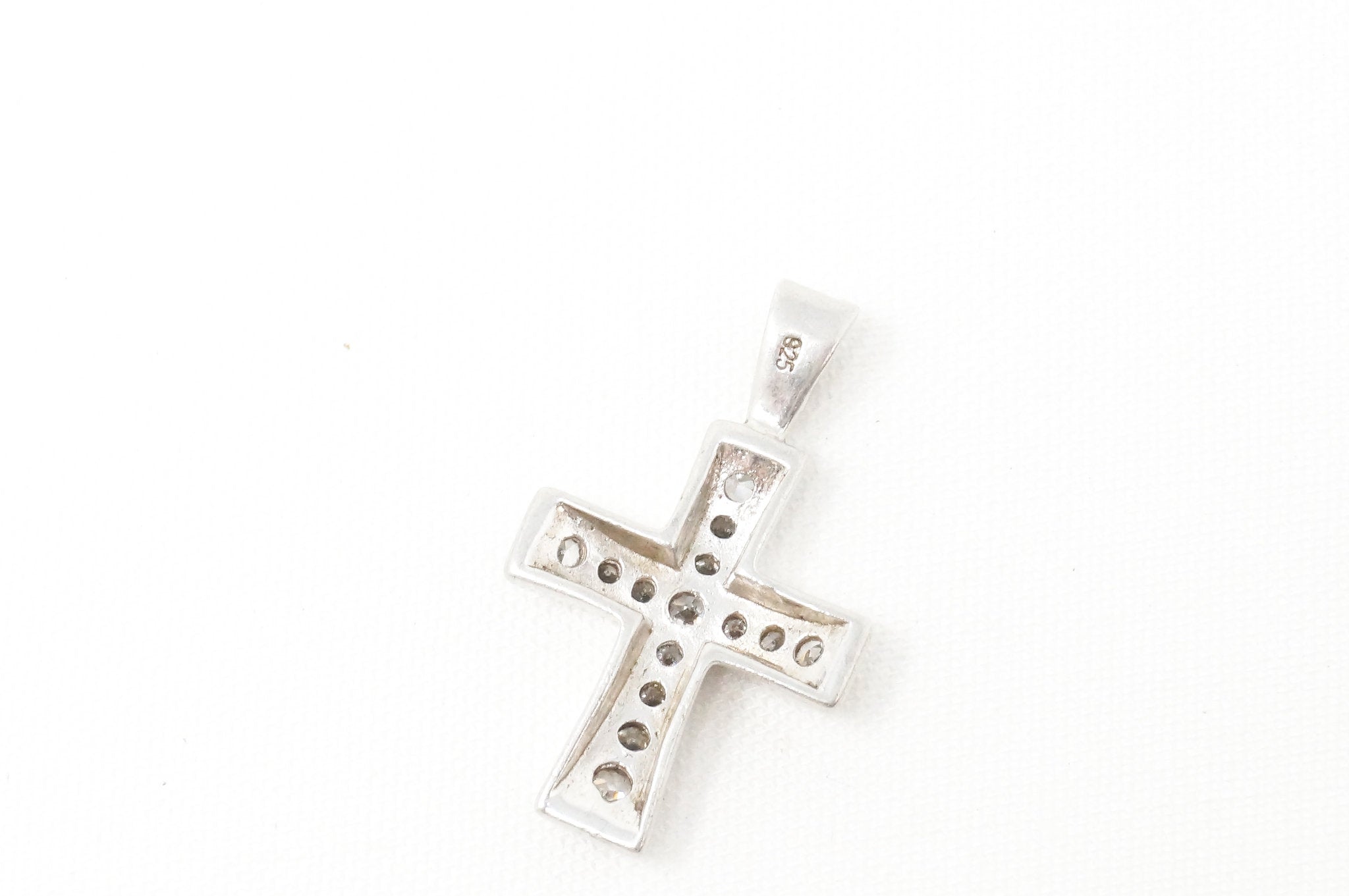 Vintage Cubic Zirconia Cross Sterling Silver Necklace Pendant