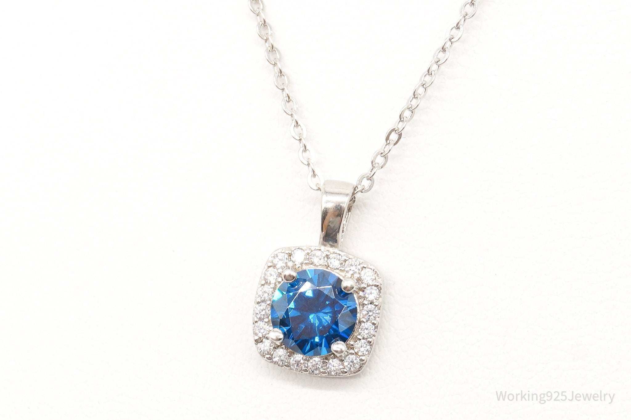 Designer Ryze Blue & White Cubic Zirconia Sterling Silver Necklace