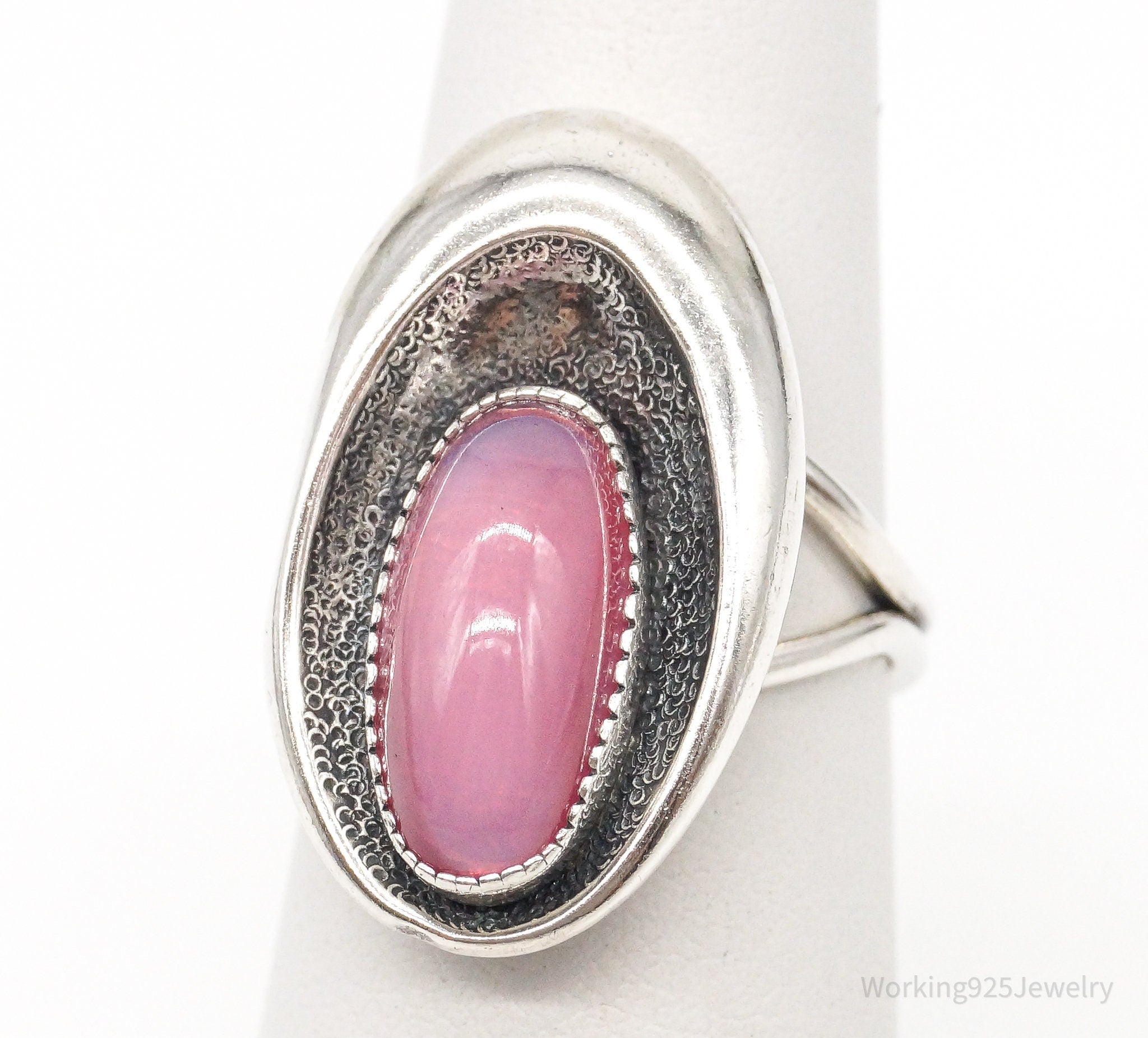 Beau Faux Moonstone Sterling Silver Ring - Size 5.25Adj.