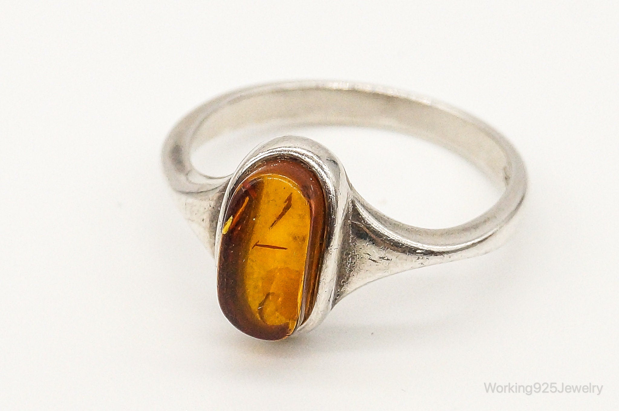 Vintage Baltic Amber Sterling Silver Ring - Size 7