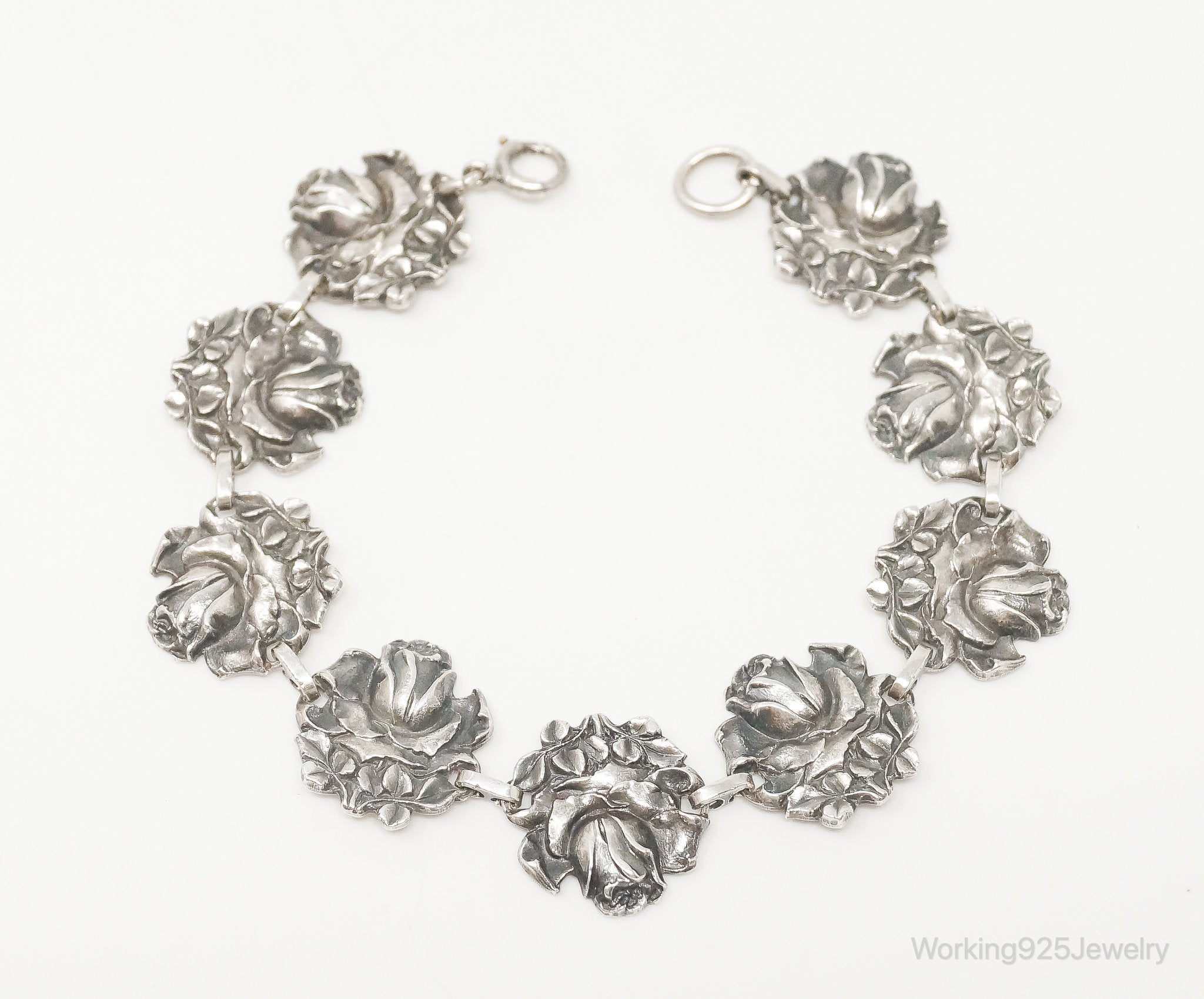 RESERVED Carolynn - Antique Roses Sterling Silver Panel Bracelet