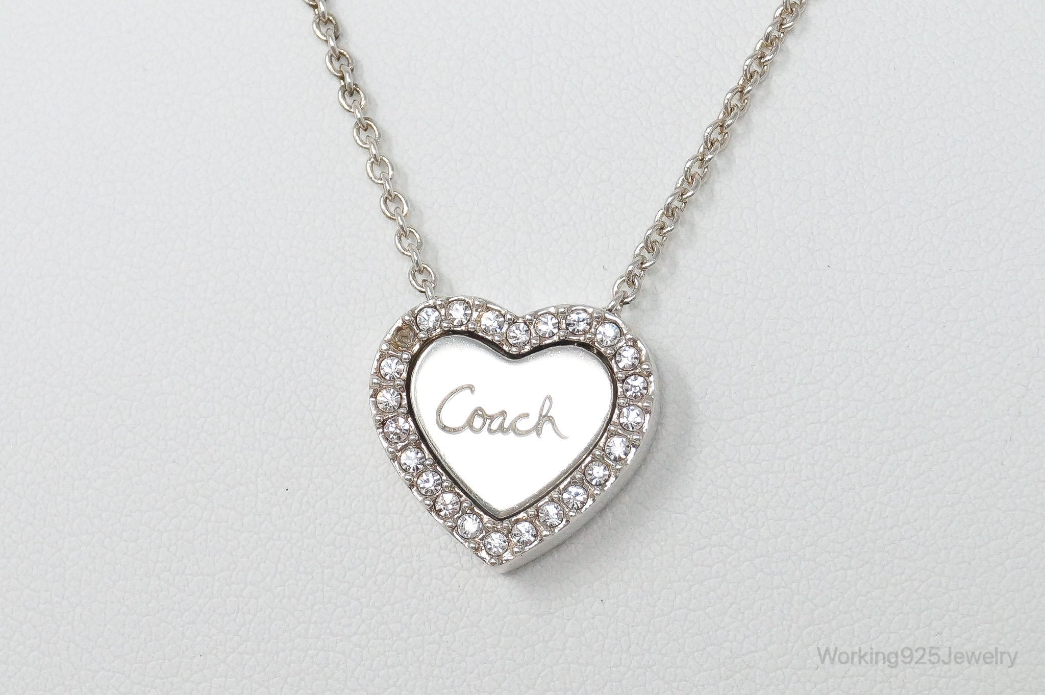 Designer COACH Crystal Heart Sterling Silver Necklace