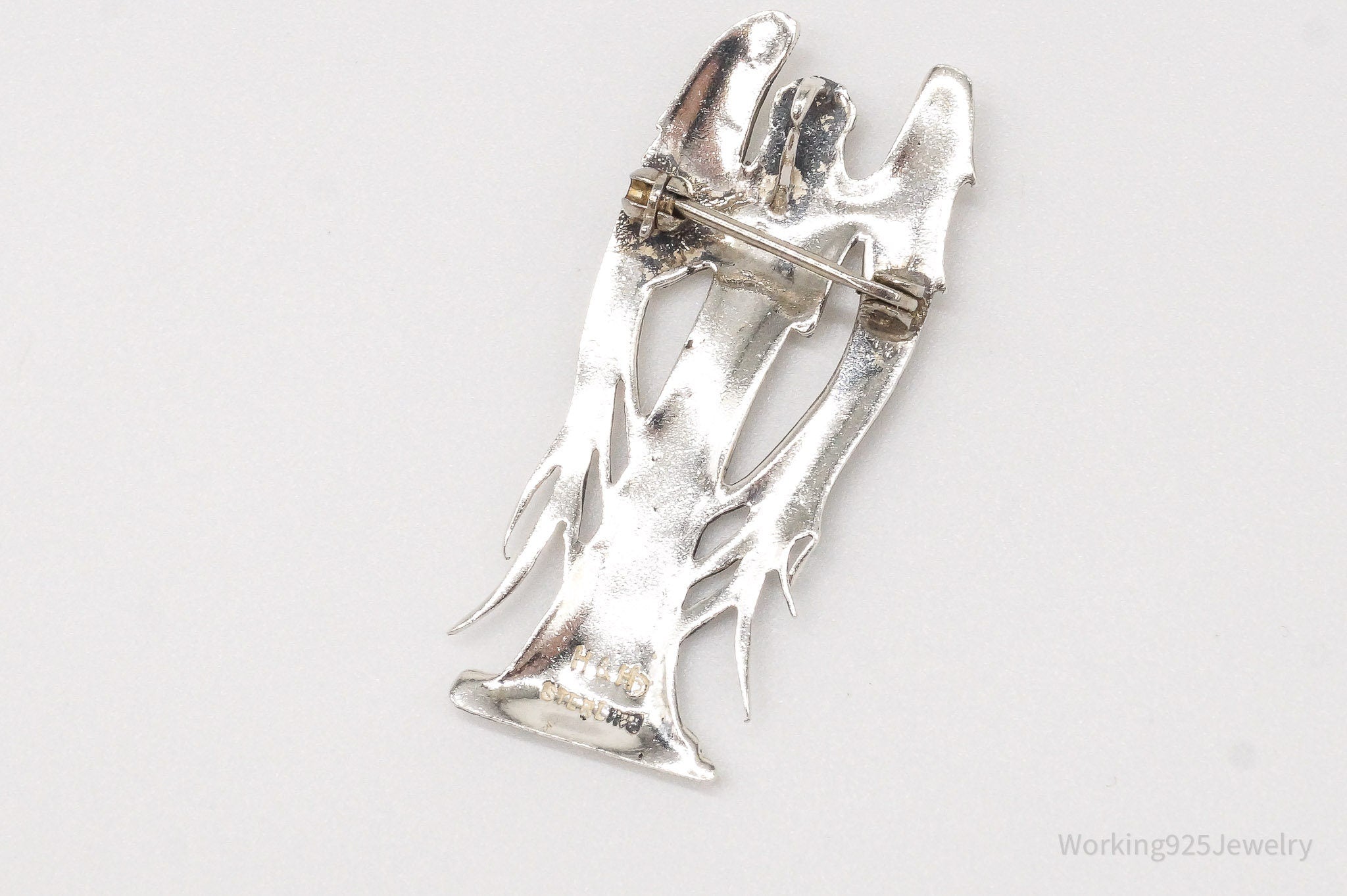 Vintage Designer H&H Angel Praying Sterling Silver Brooch Pin Pendant