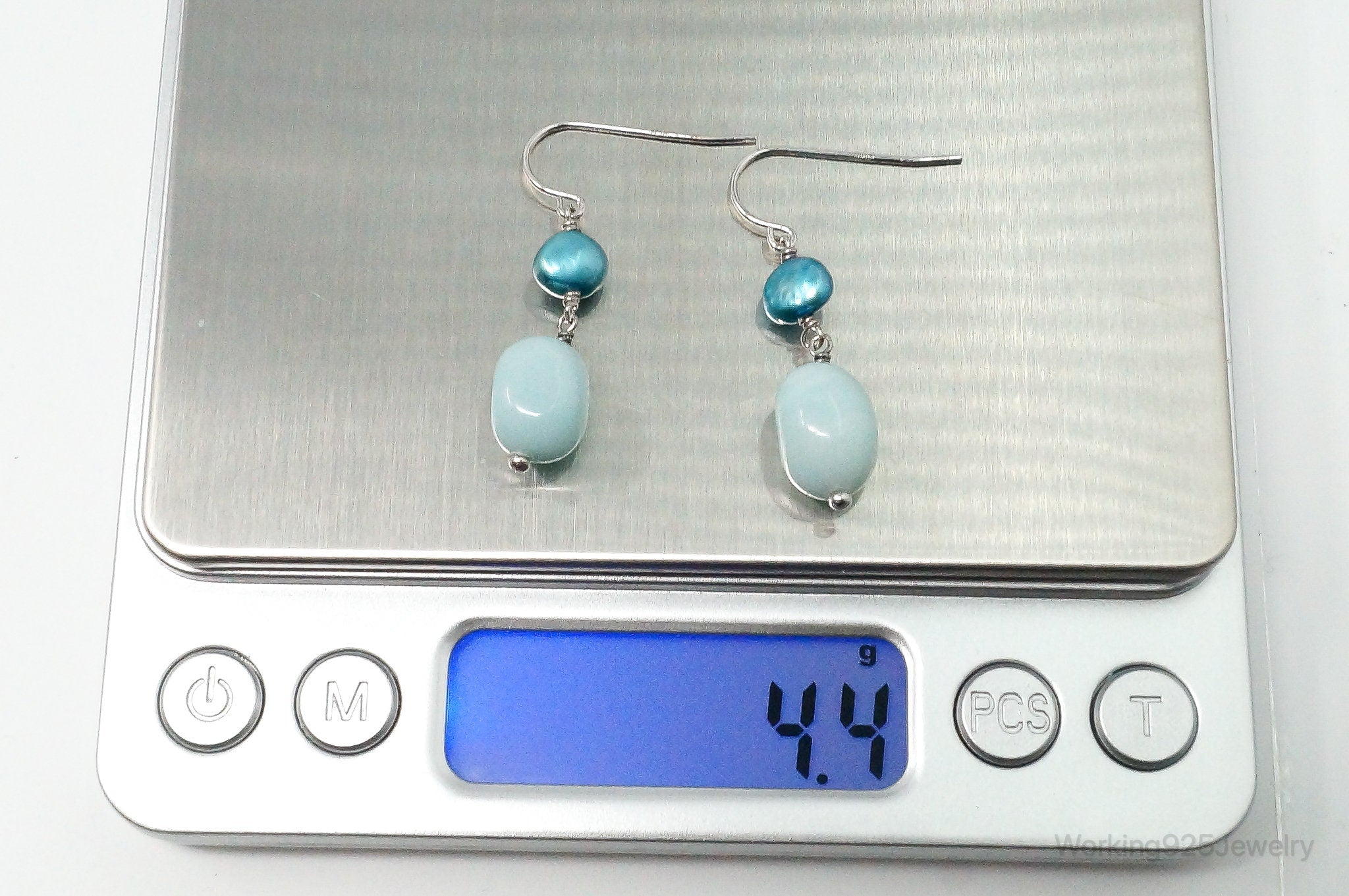 Blue Larimar Blue Pearl Sterling Silver Earrings