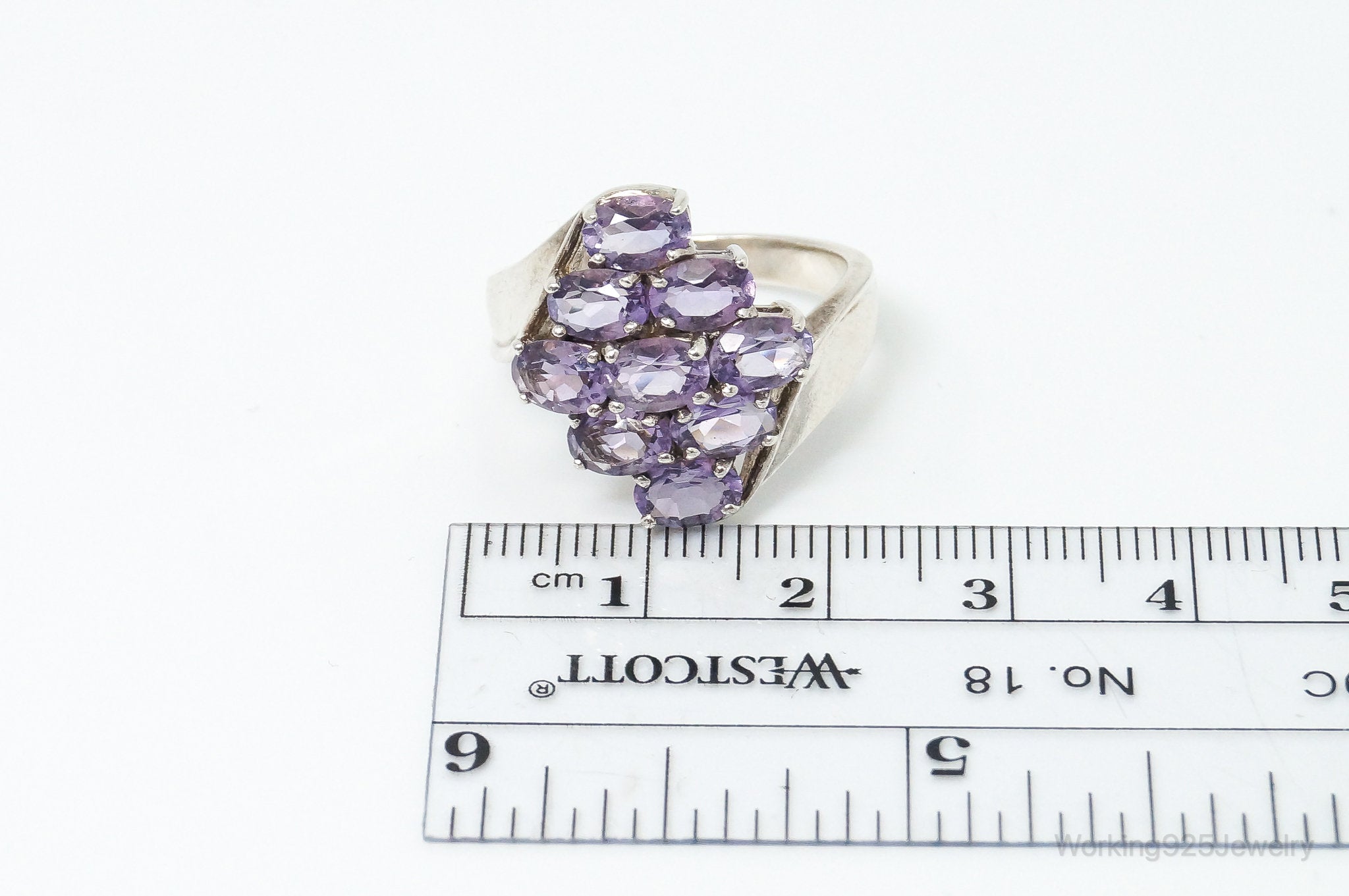 Vintage Art Deco Amethyst Sterling Silver Ring - SZ 9