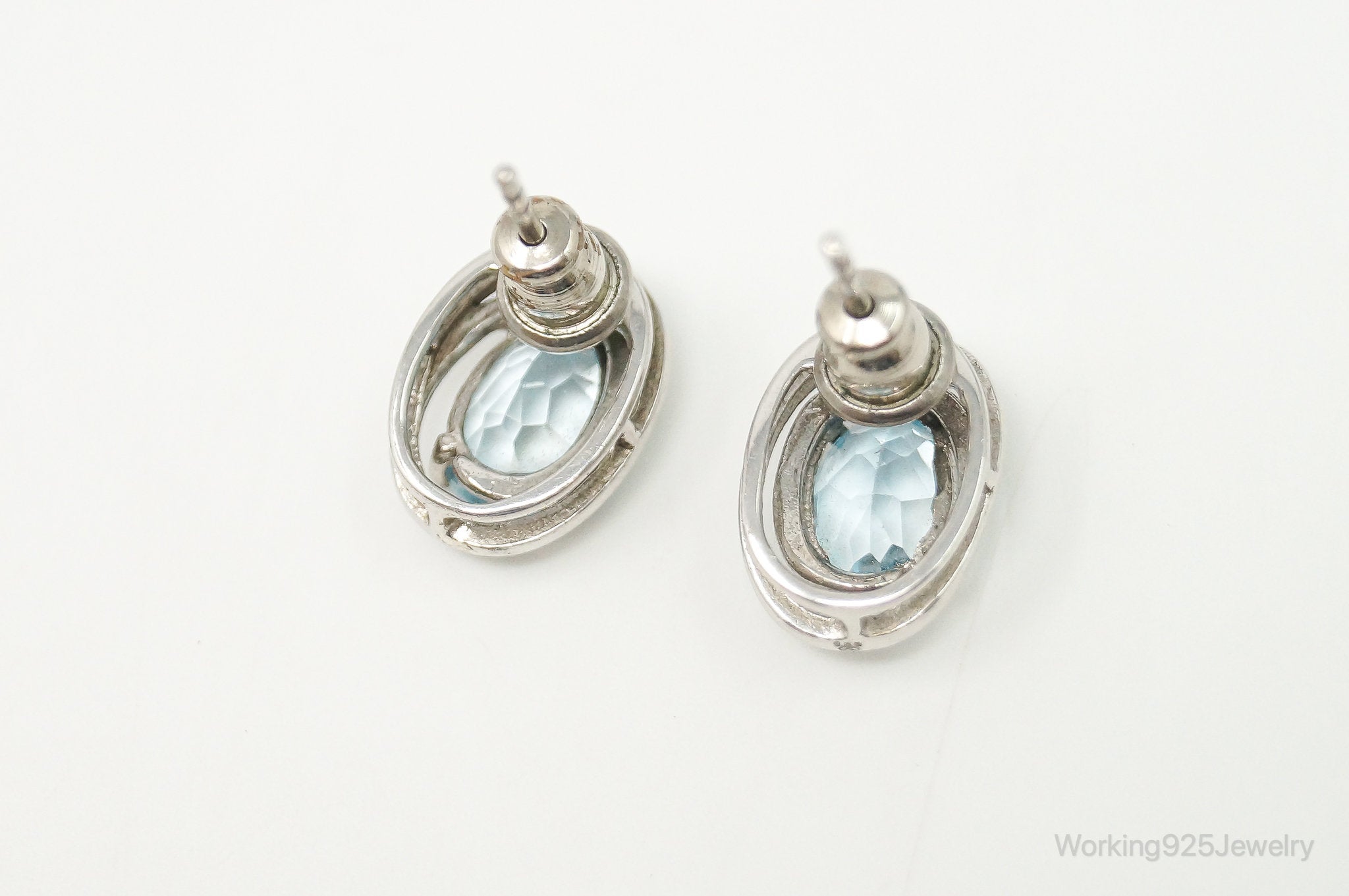 Blue Topaz Art Deco Sterling Silver Earrings