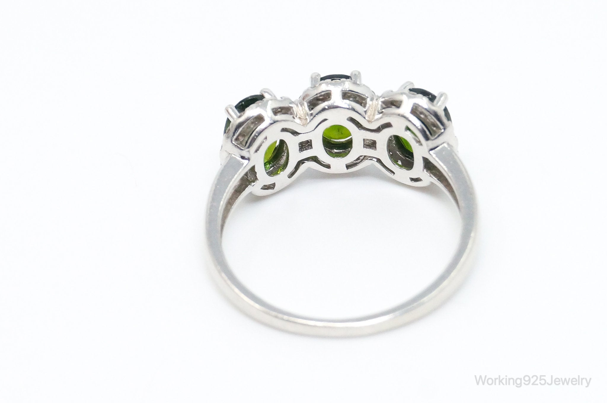 Vintage Designer Peridot Cubic Zirconia Sterling Silver Ring - Size 8.25