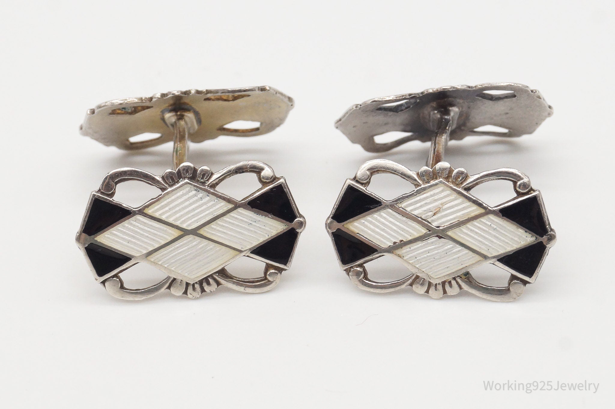 Vintage Aksel Holmsen Norne Enamel Sterling Silver Cufflinks