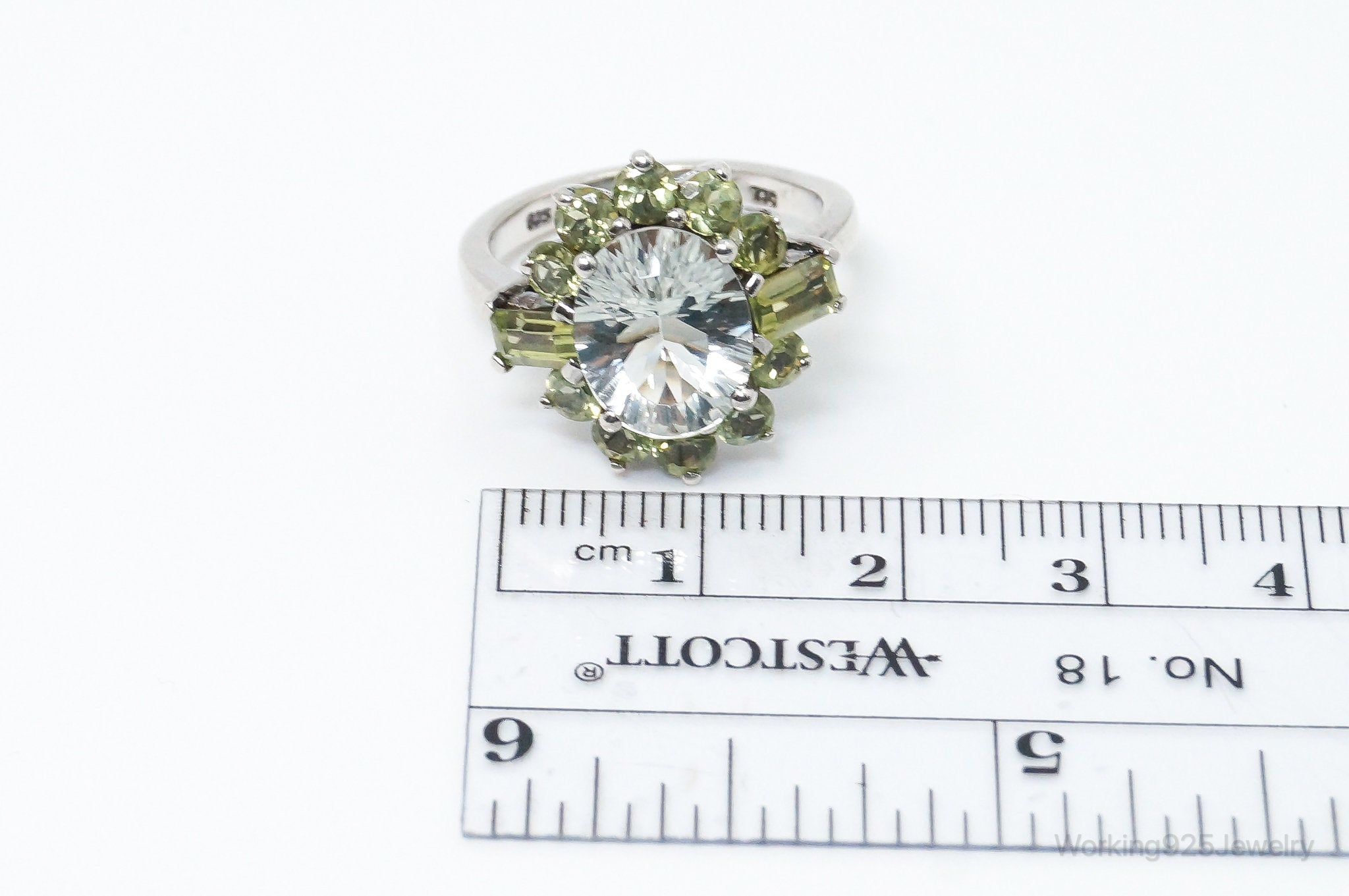 Designer TJC Pale Blue Cubic Zirconia Peridot Sterling Silver Ring - SZ 7