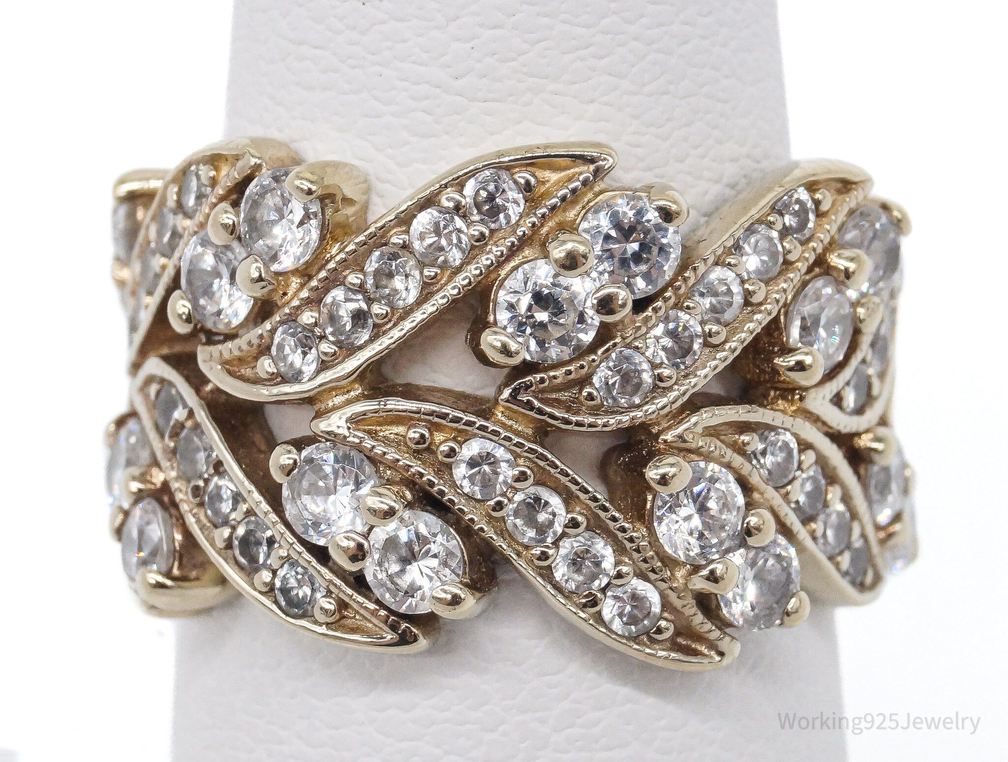 Vintage Cubic Zirconia Gold Vermeil Sterling Silver Ring - Size 5.75