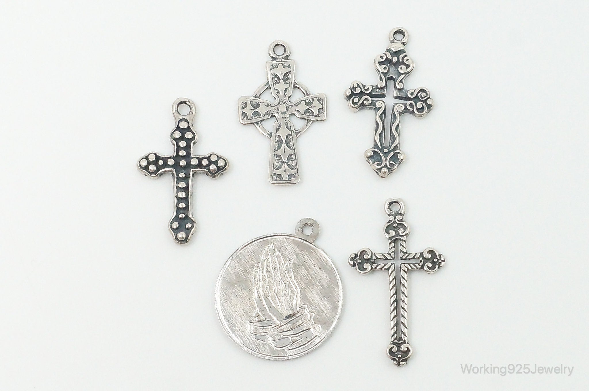 Vintage Crosses & Prayer Sterling Silver Charms Lot