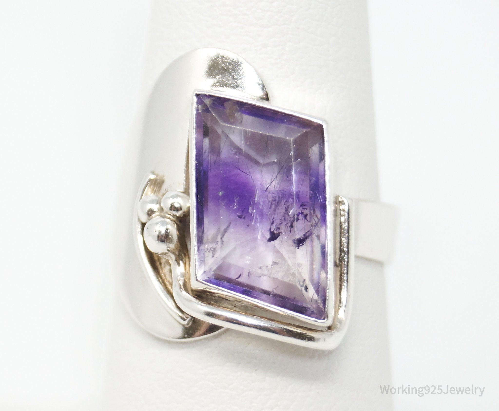 Vintage Designer Amethyst Sterling Silver Ring - Size 7.25